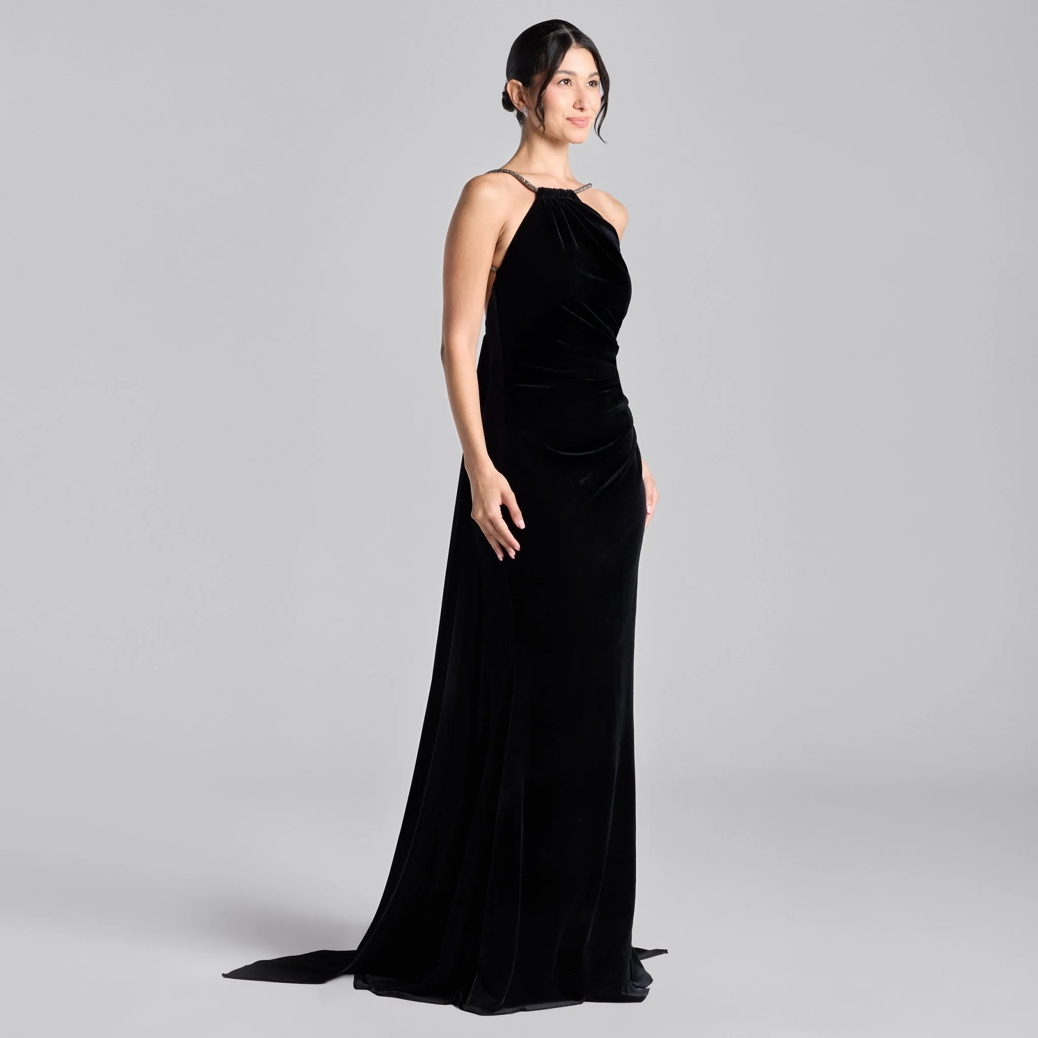 Black Velvet Open Back Gown - Image 2