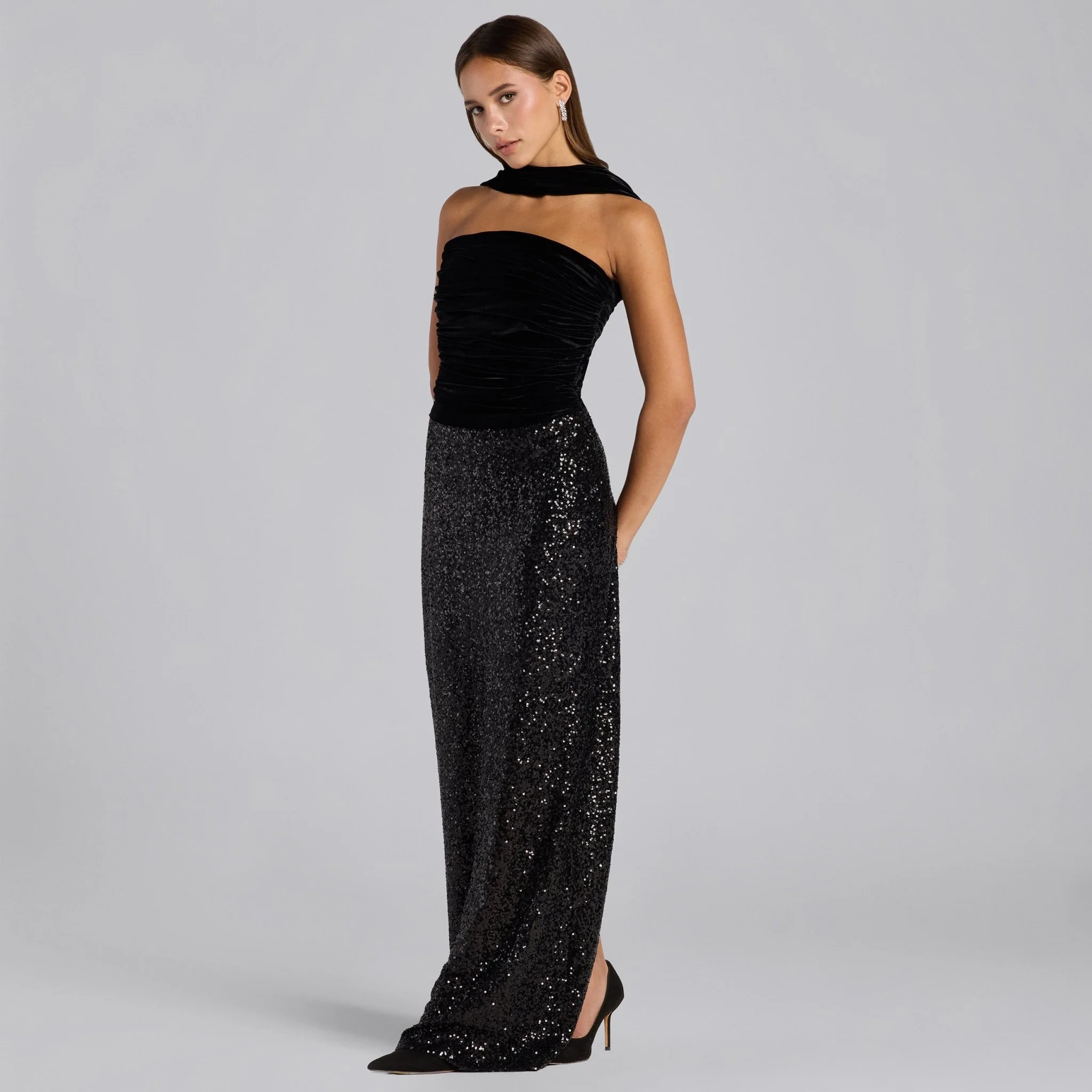 Black Velvet & Sequin Strapless Maxi Dress - Image 2