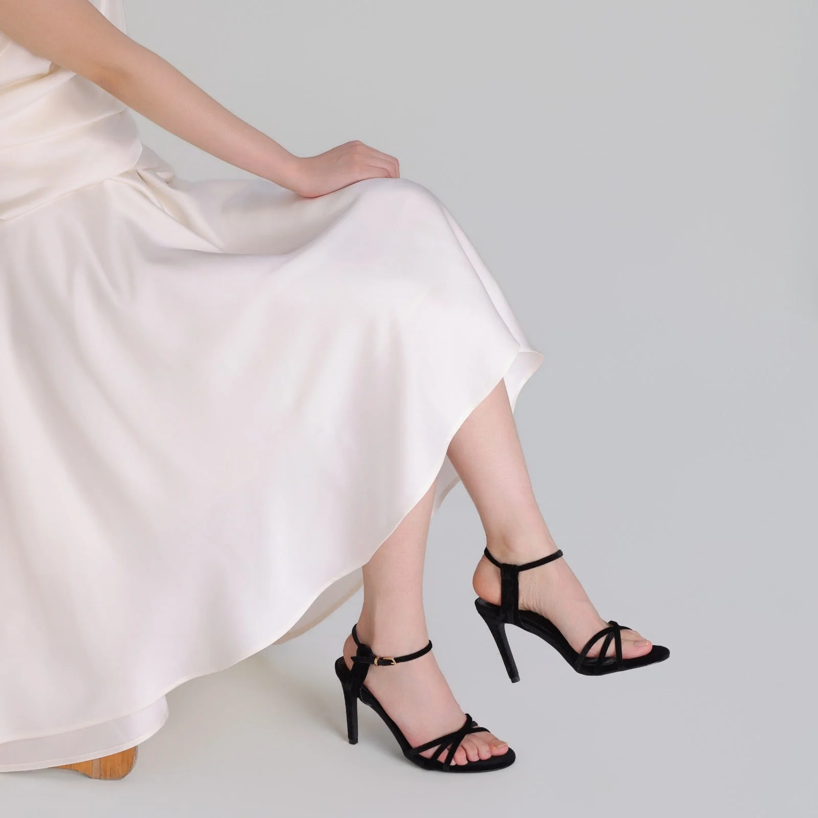 Black Velvet Strappy High Heel Sandals - Image 2