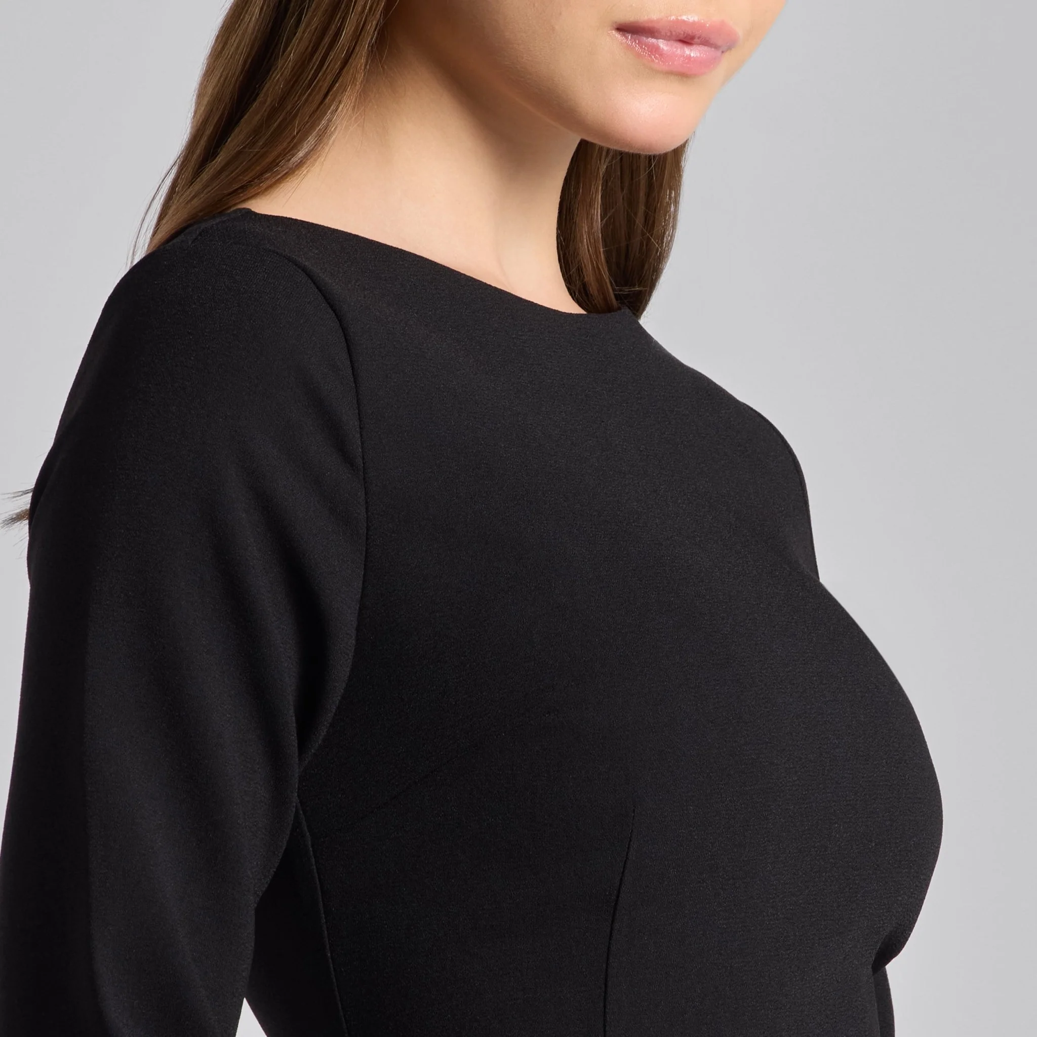 Black & White Crepe and Satin Flared Skirt Midi Dress - Image 3