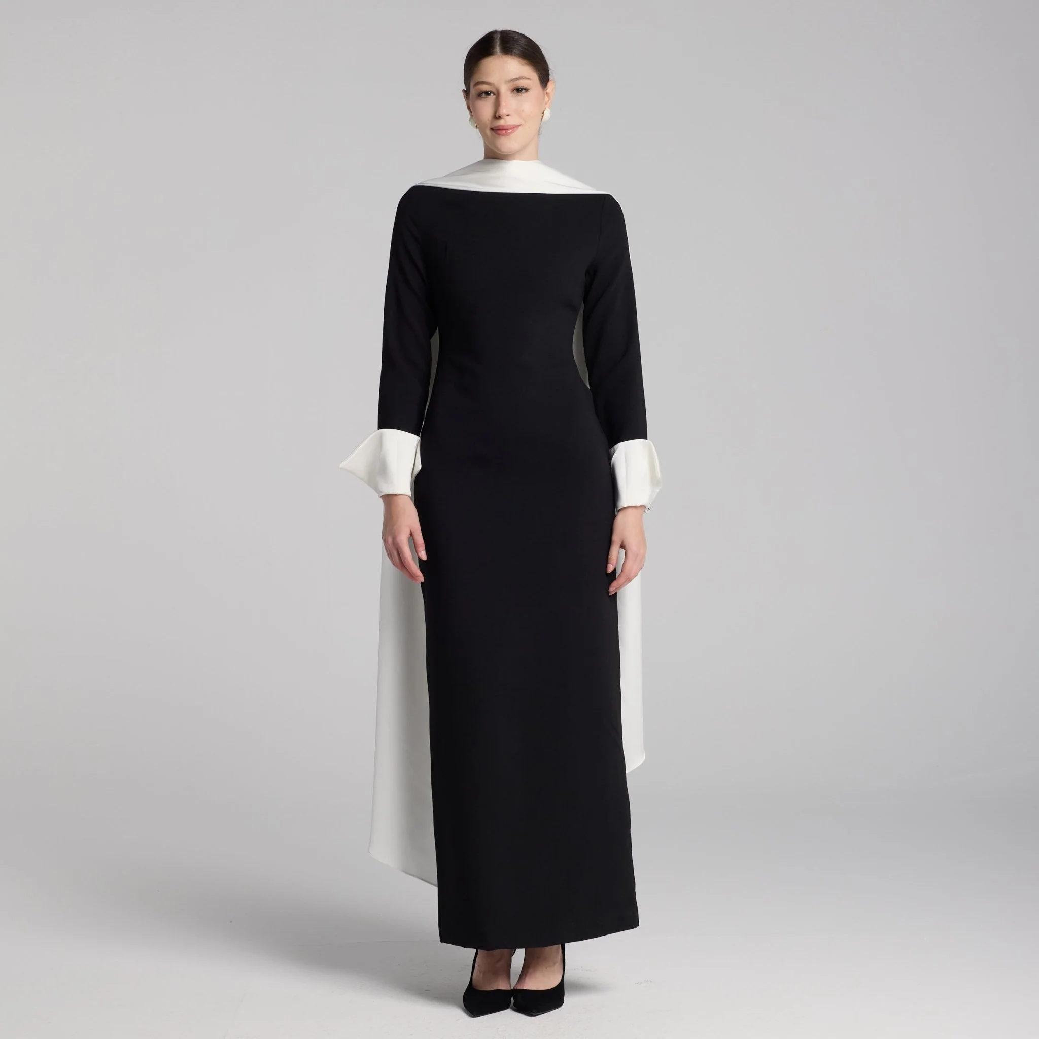 Black & White Draped Crepe Dress