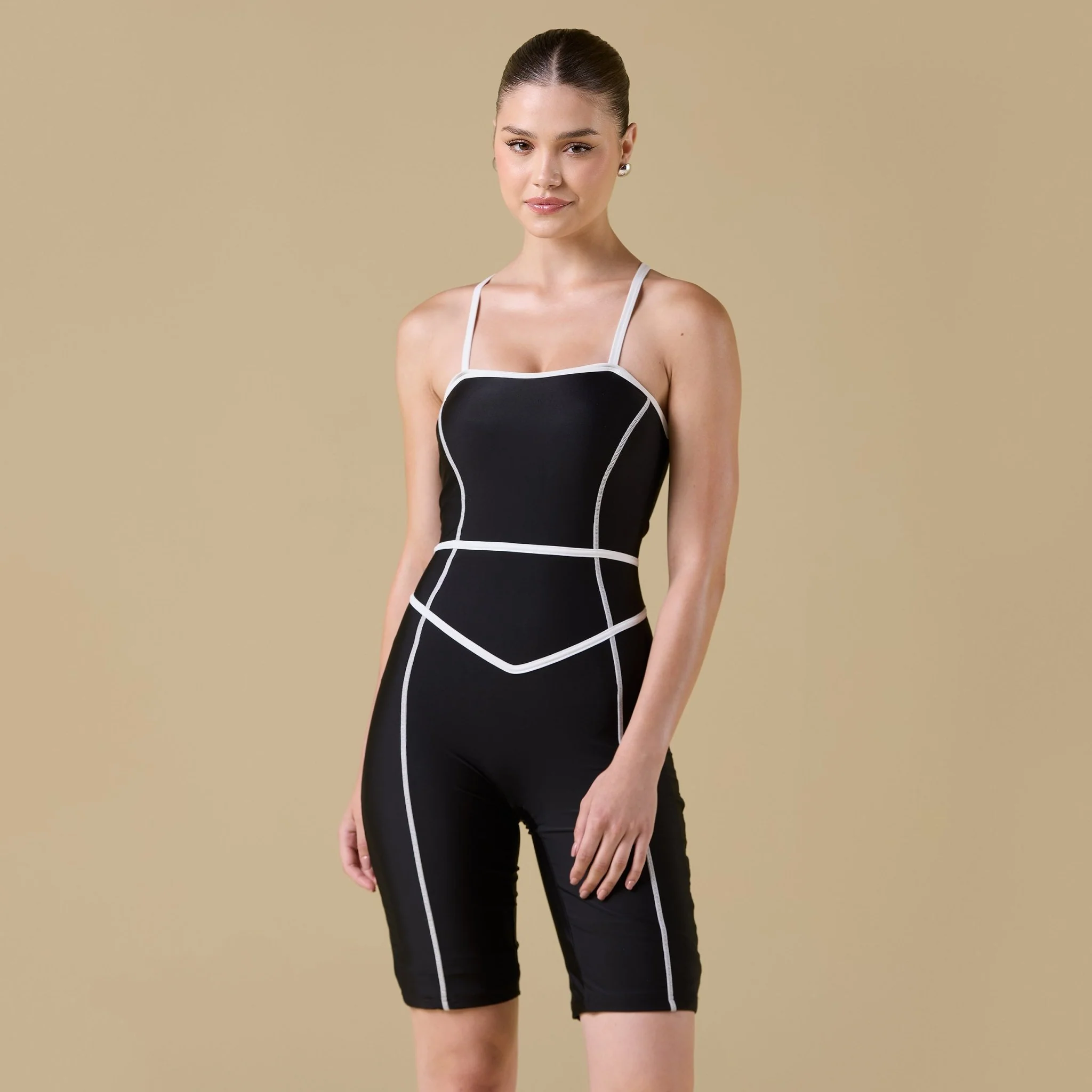 Black & White Halter Neck One Piece Swimsuit