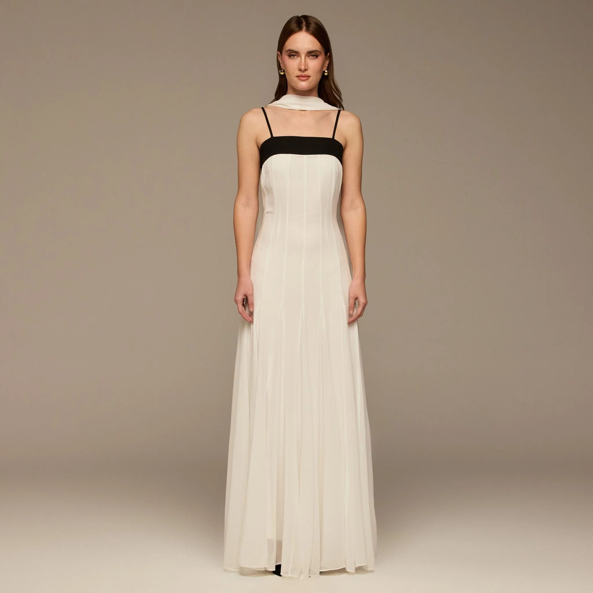 Black & White Spaghetti Straps Chiffon Maxi Dress