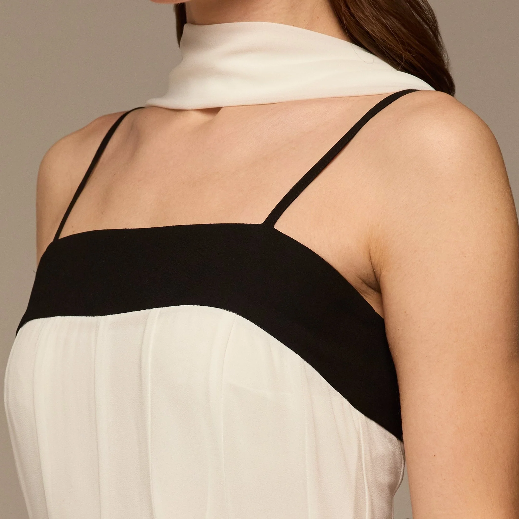 Black & White Spaghetti Straps Chiffon Maxi Dress - Image 3