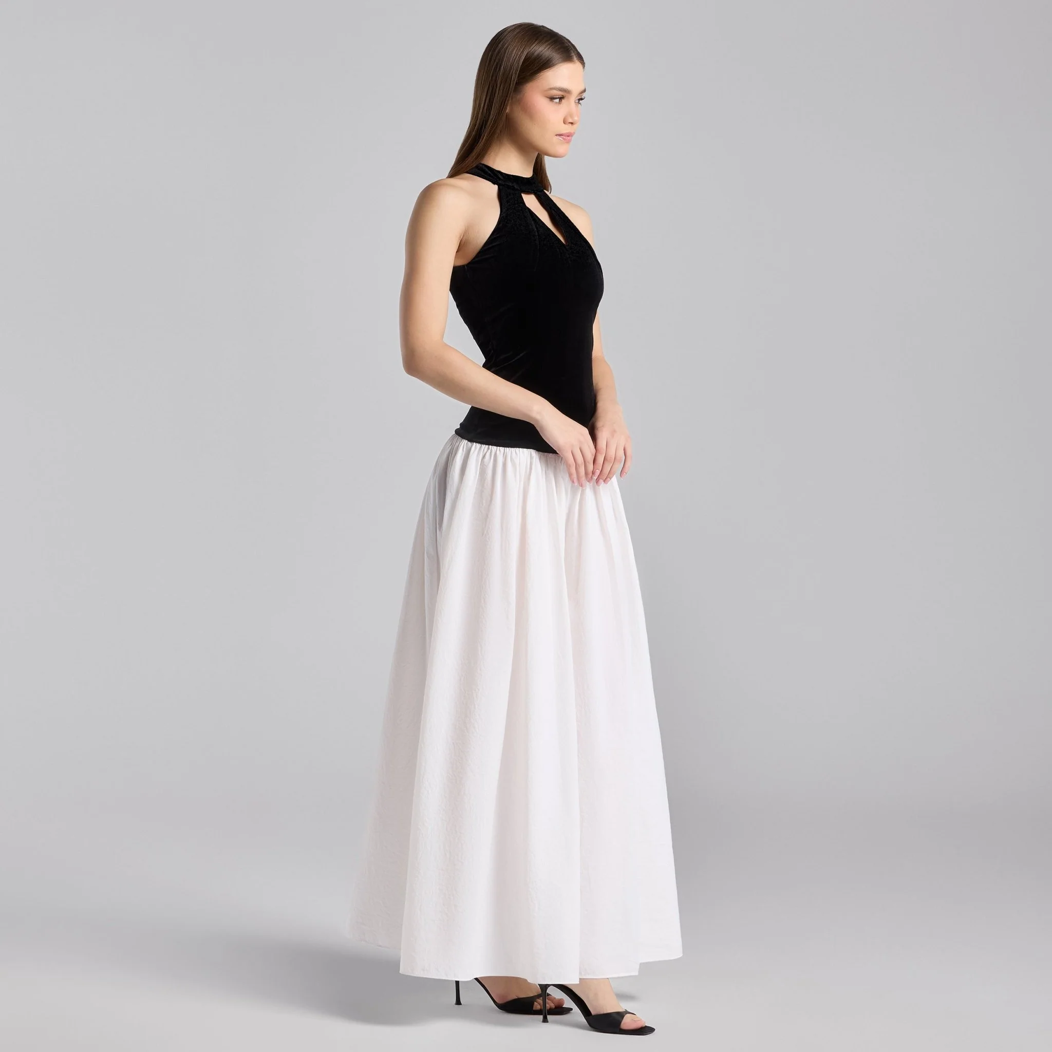 Black & White Velvet-Taffeta Halter Dress - Image 2