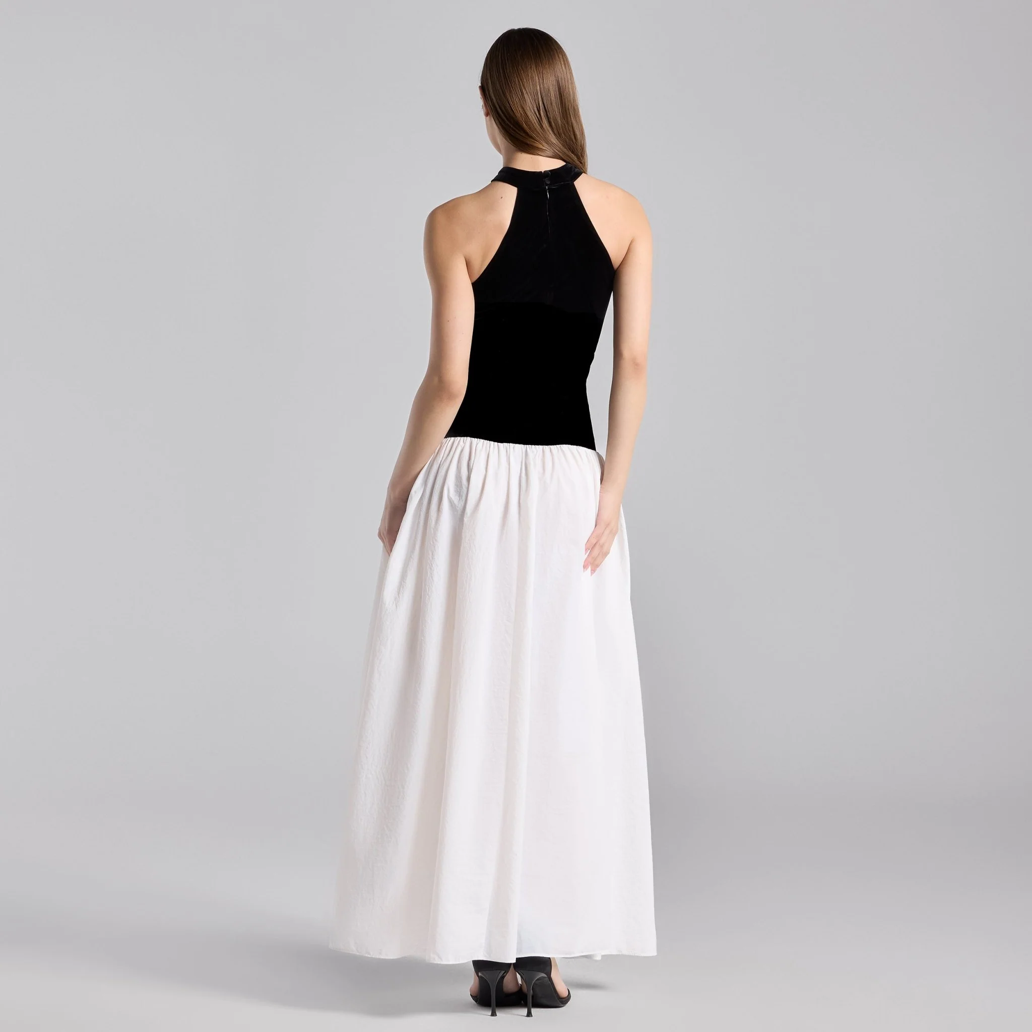 Black & White Velvet-Taffeta Halter Dress - Image 4