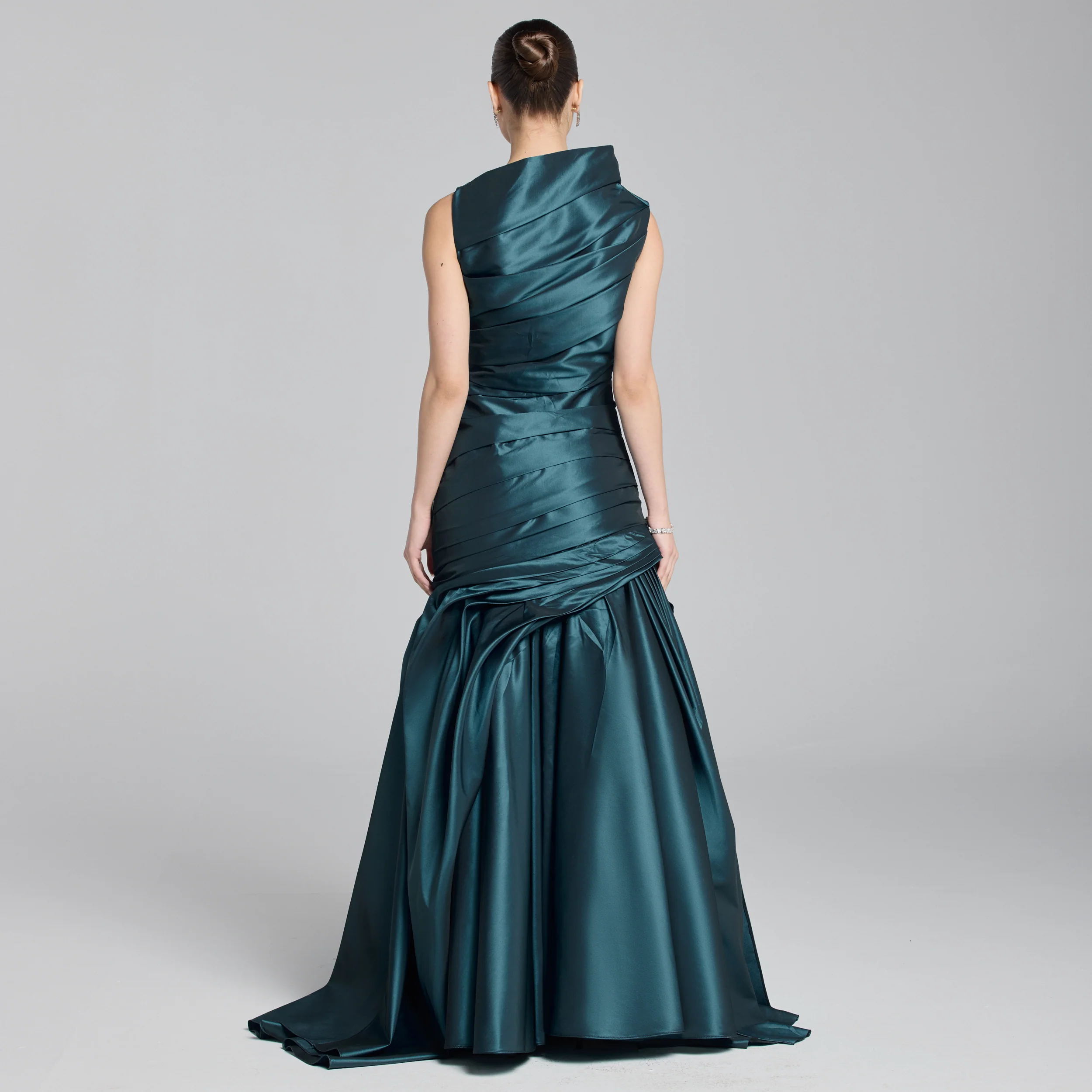 Blue Draped Taffeta Fishtail Gown - Image 5