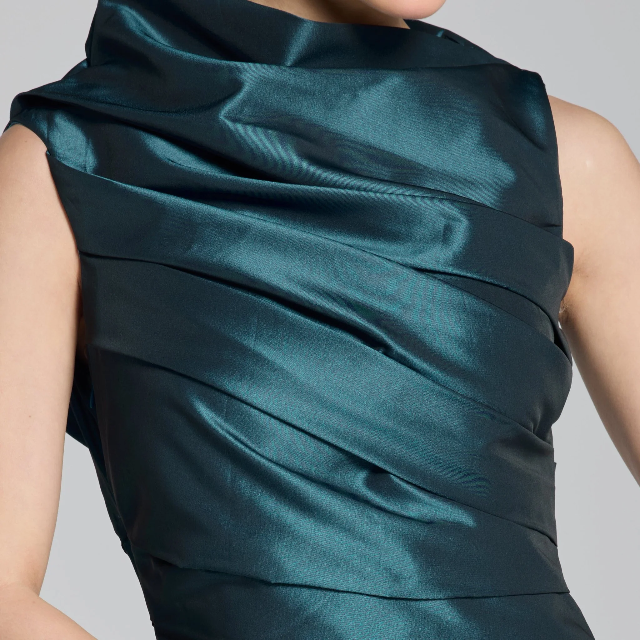 Blue Draped Taffeta Fishtail Gown - Image 8