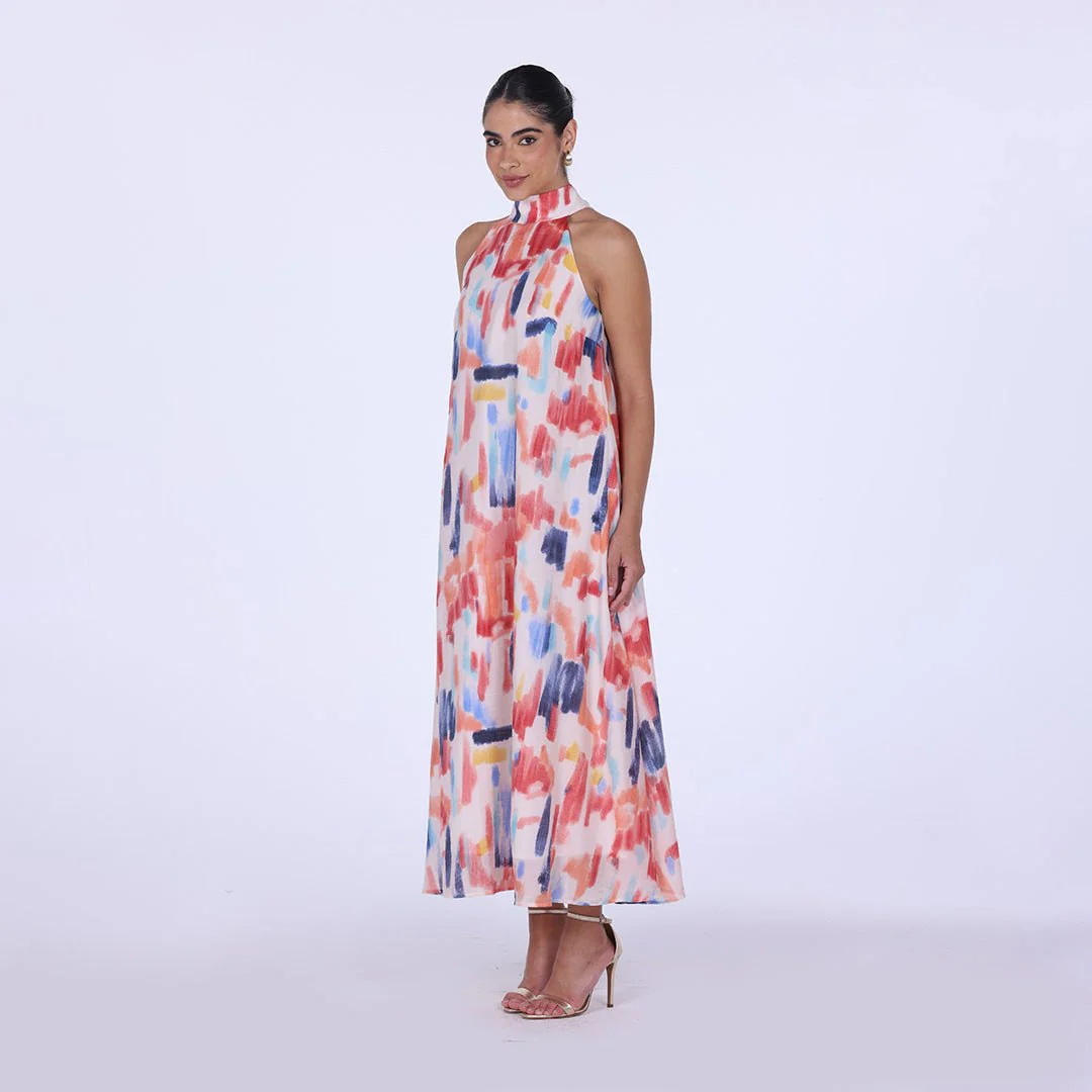 Blue Peach Printed Back Bow Maxi Dress - Image 2