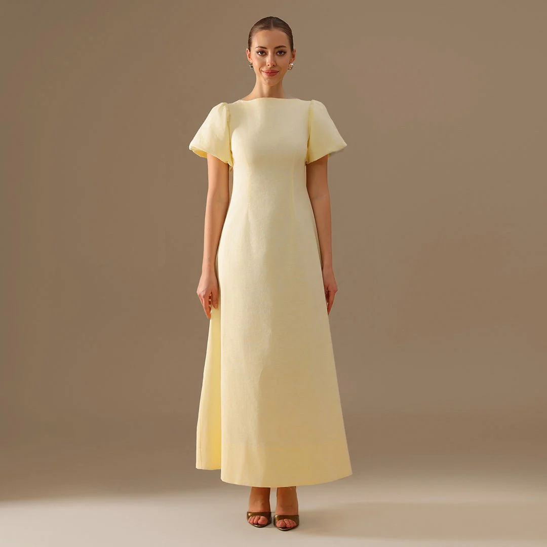 Light Yellow Boat Neck Back Bow Maxi Dress