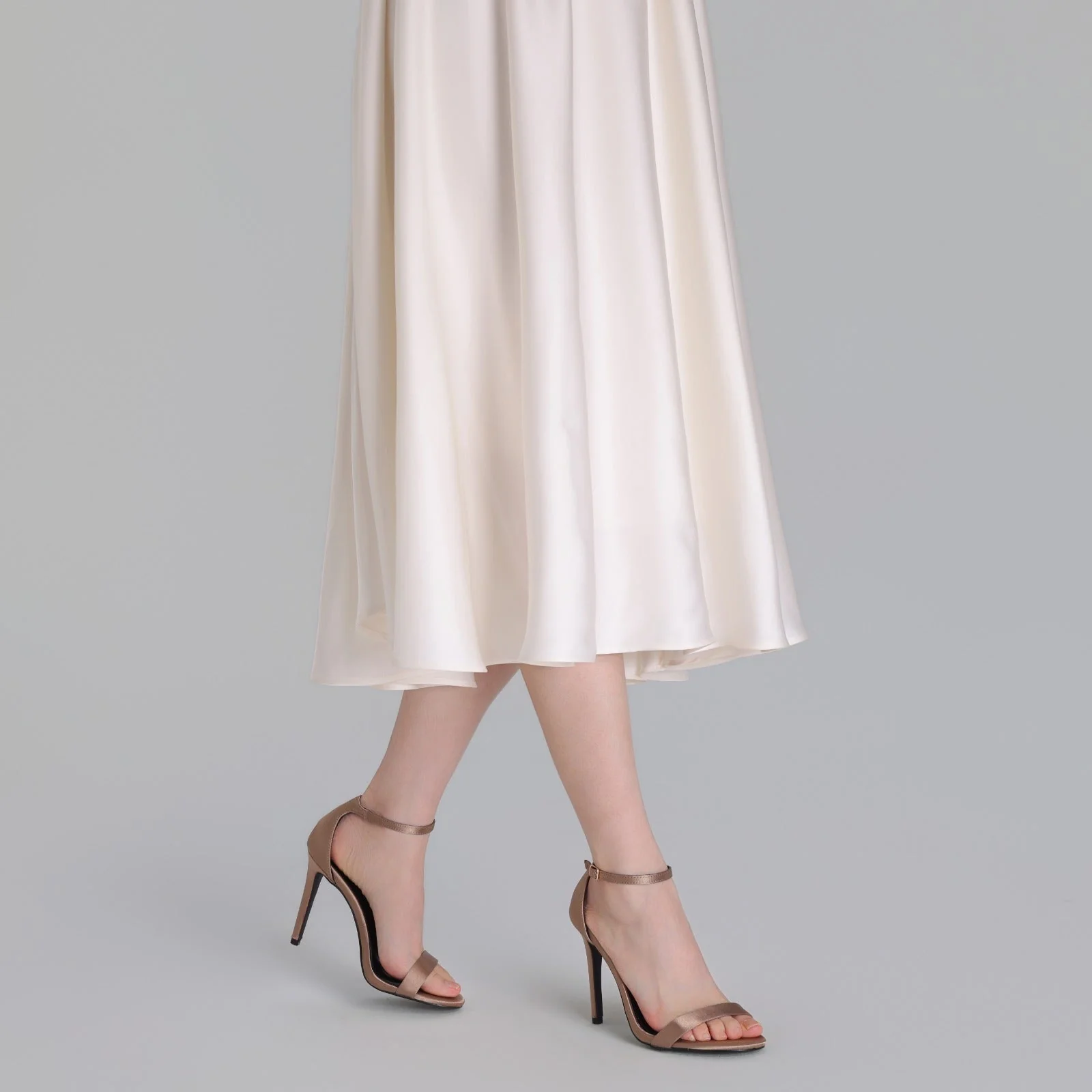 Bronze Satin High Heel Sandals - Image 2