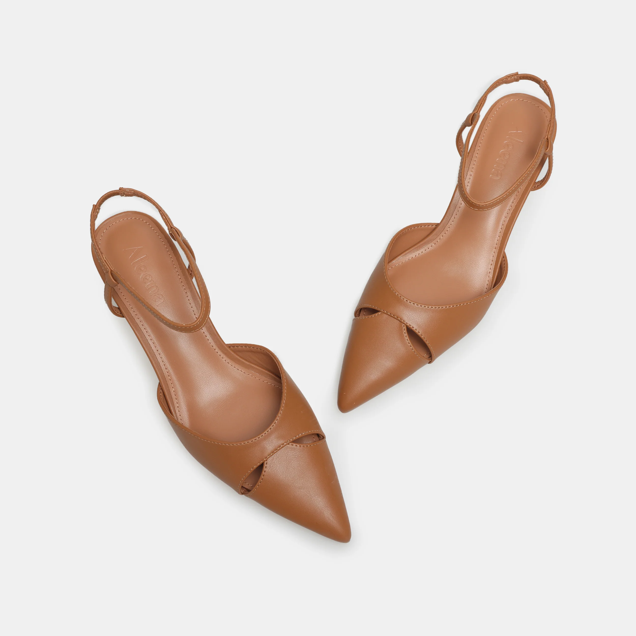 Brown Leather Kitten Heel Slingback Shoes - Image 2