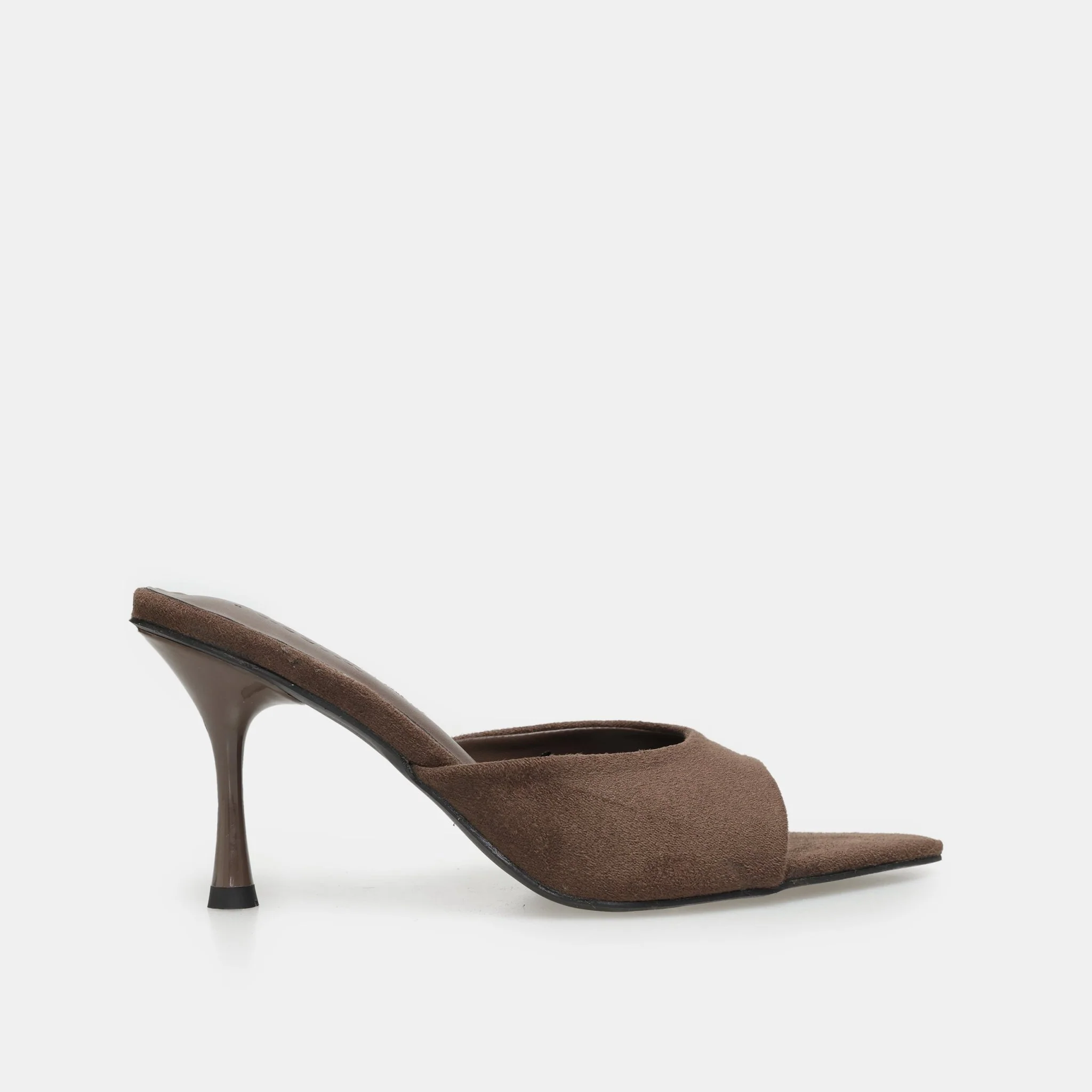 Brown Suede High Heel Mules