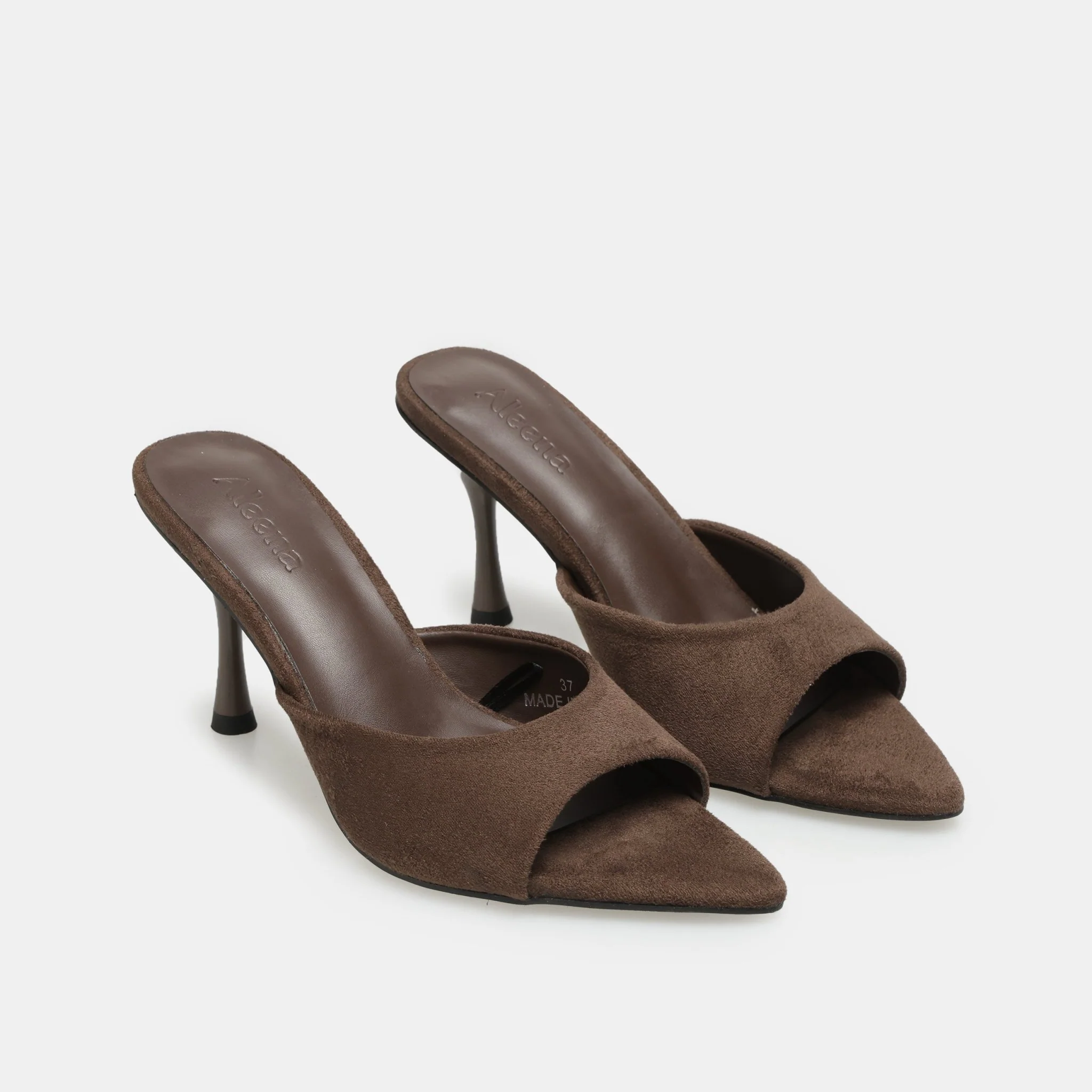 Brown Suede High Heel Mules - Image 3