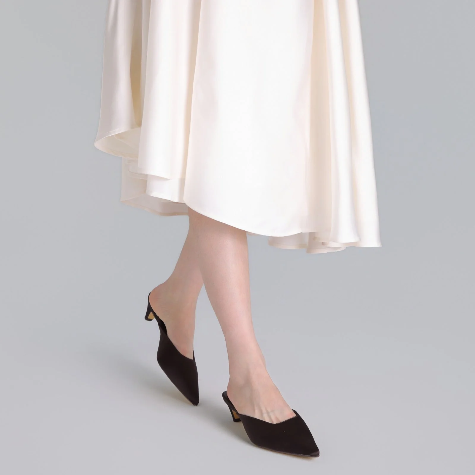 Brown Satin Pointed Toe Mules - Image 3