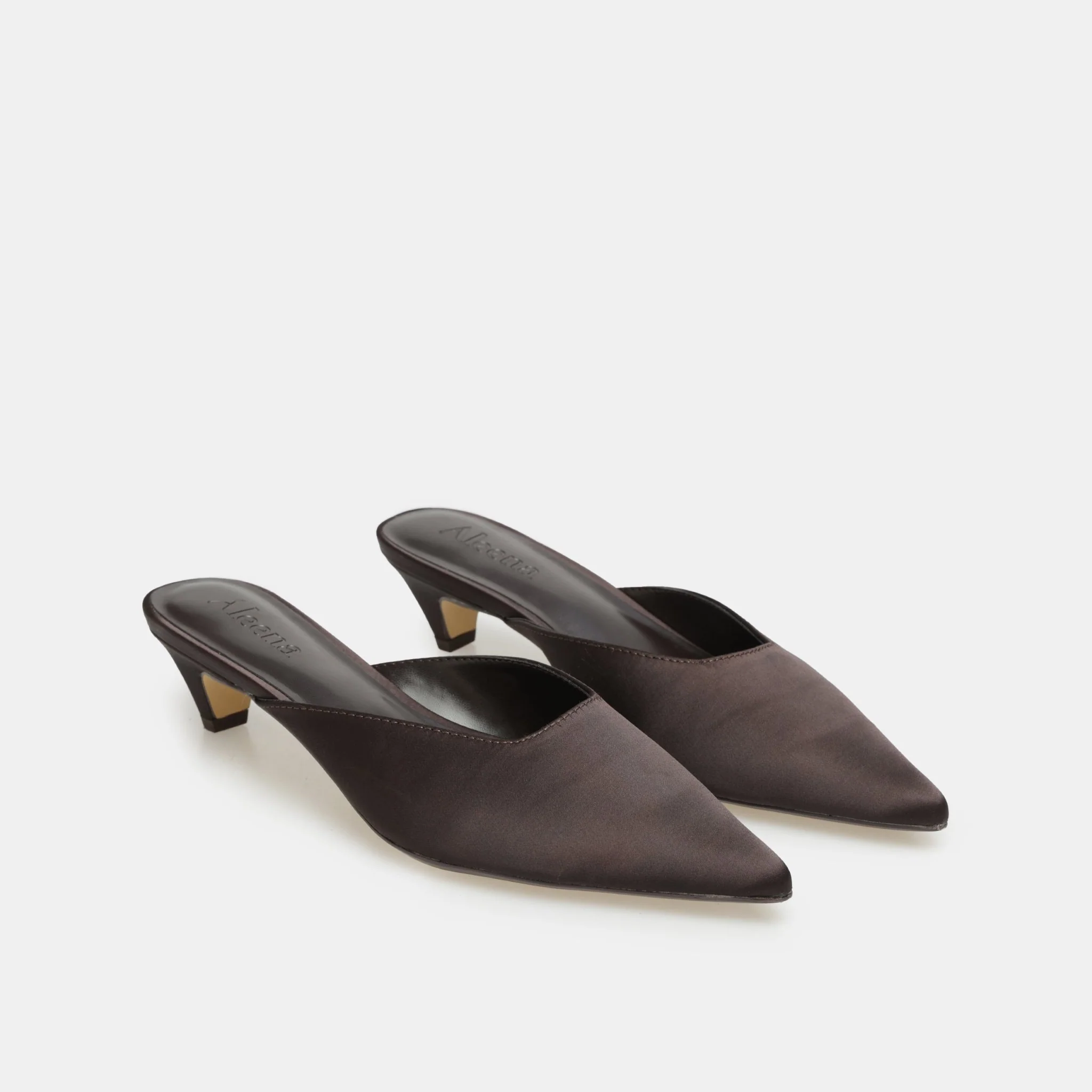 Brown Satin Pointed Toe Mules - Image 4