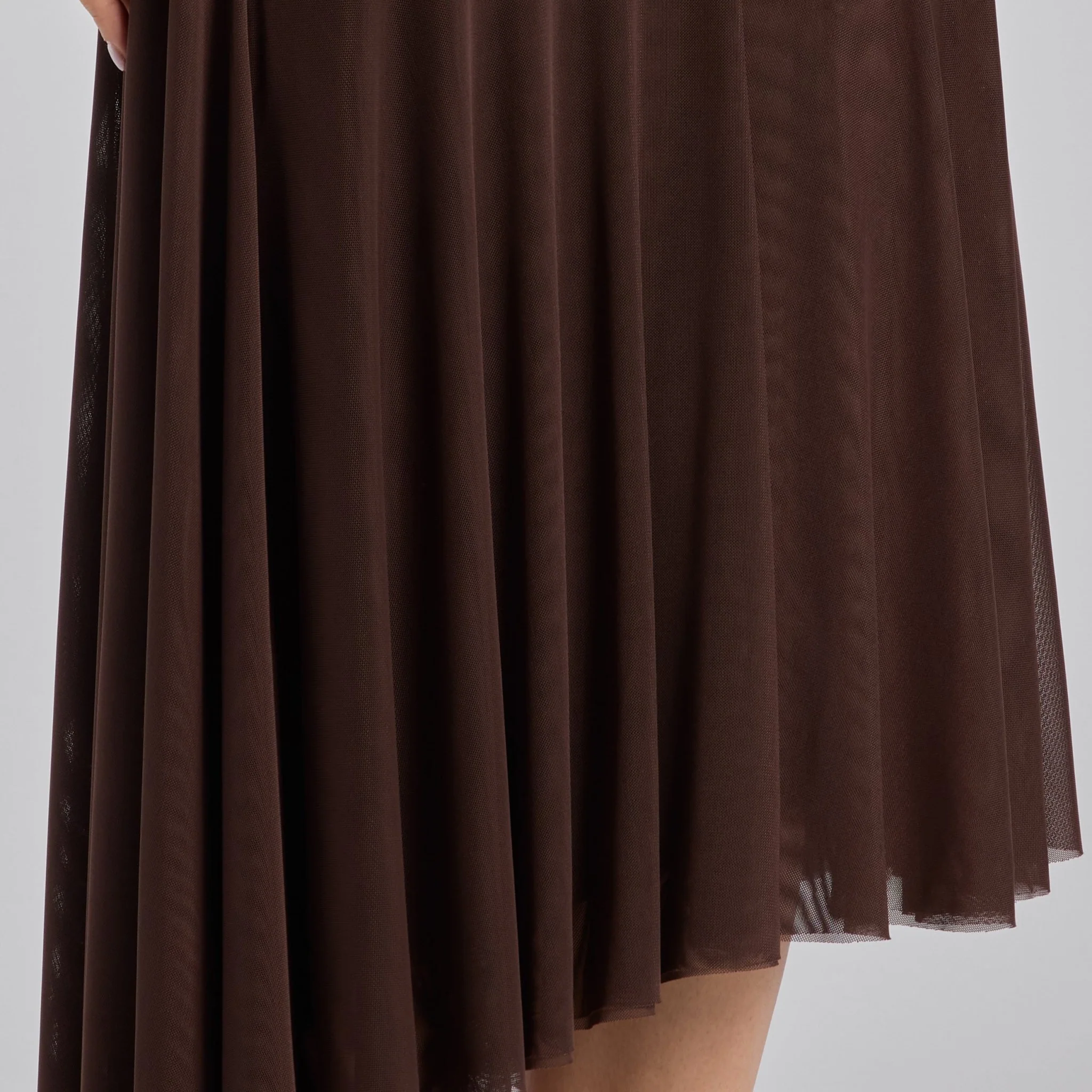 Brown Ruched Ruffle Midi Dress - Image 3