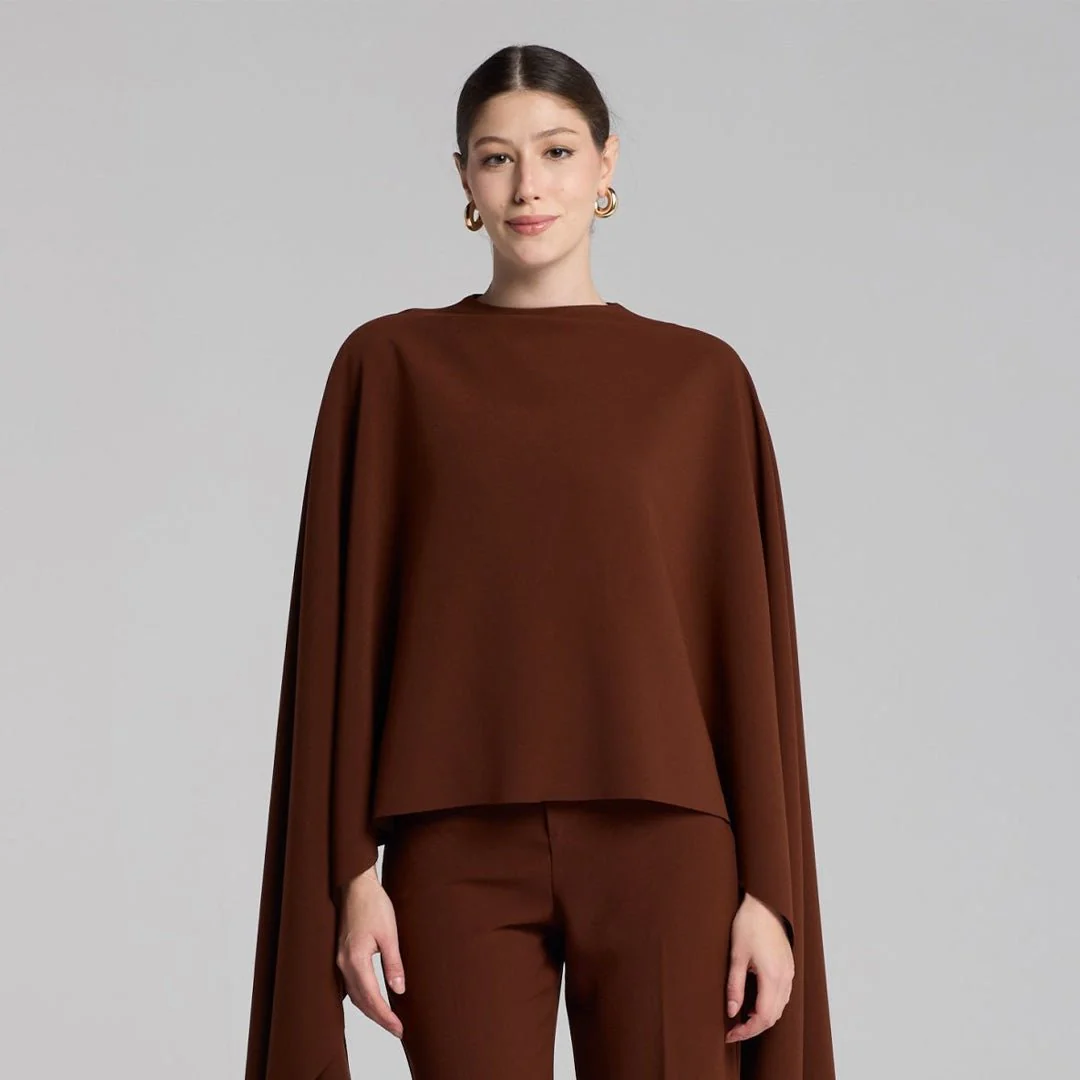 Brown Draped Cape Crepe Top