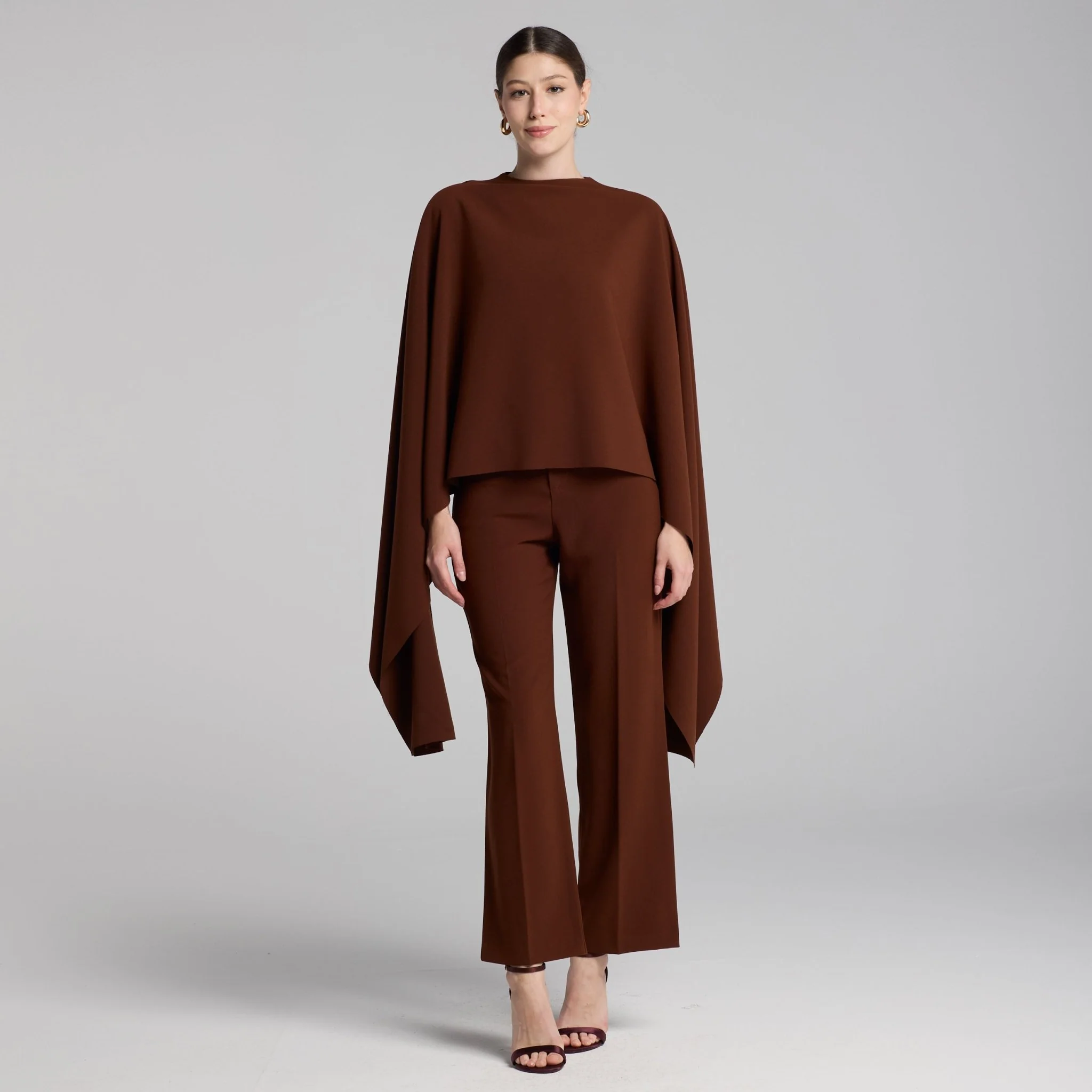 Brown Draped Cape Crepe Top - Image 2