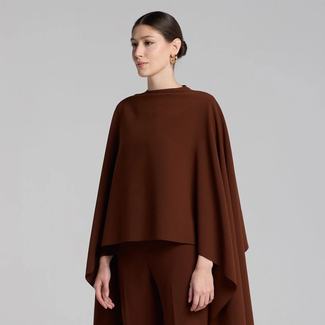 Brown Draped Cape Crepe Top - Image 3