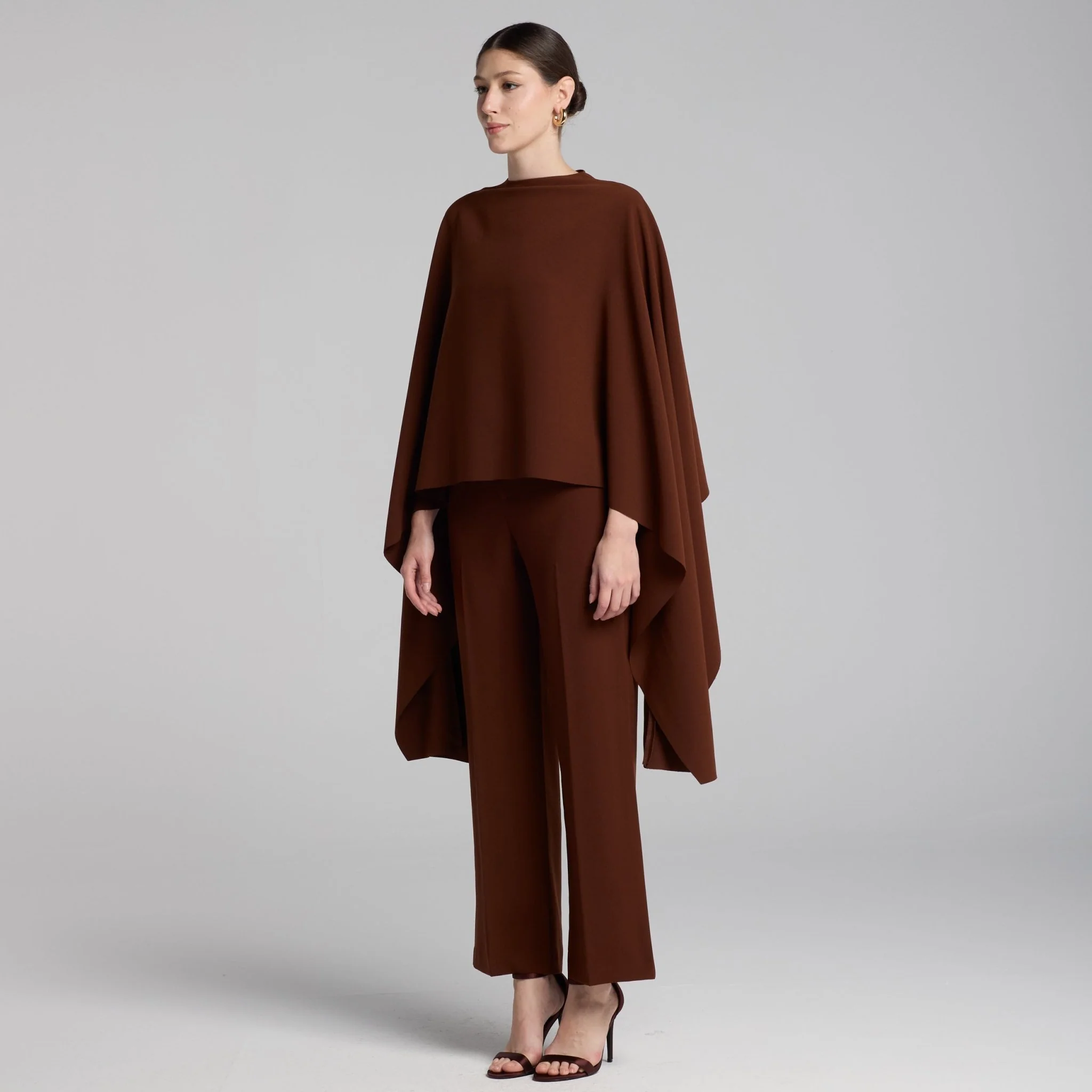 Brown Draped Cape Crepe Top - Image 4