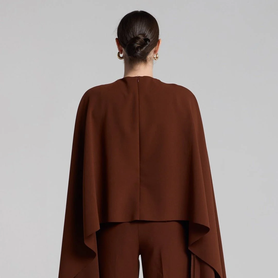 Brown Draped Cape Crepe Top - Image 8