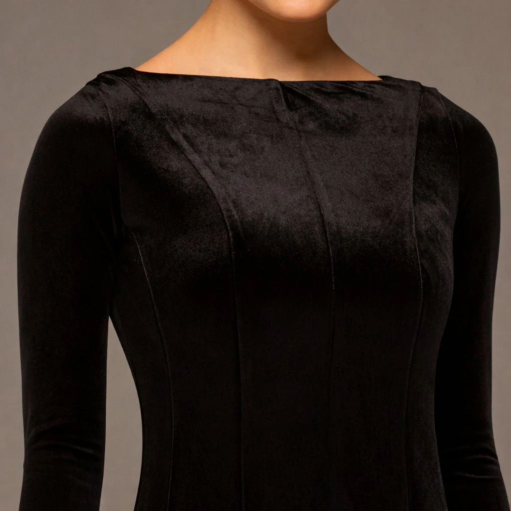 Brown Velvet Maxi Dress with Lace Godets - Image 3