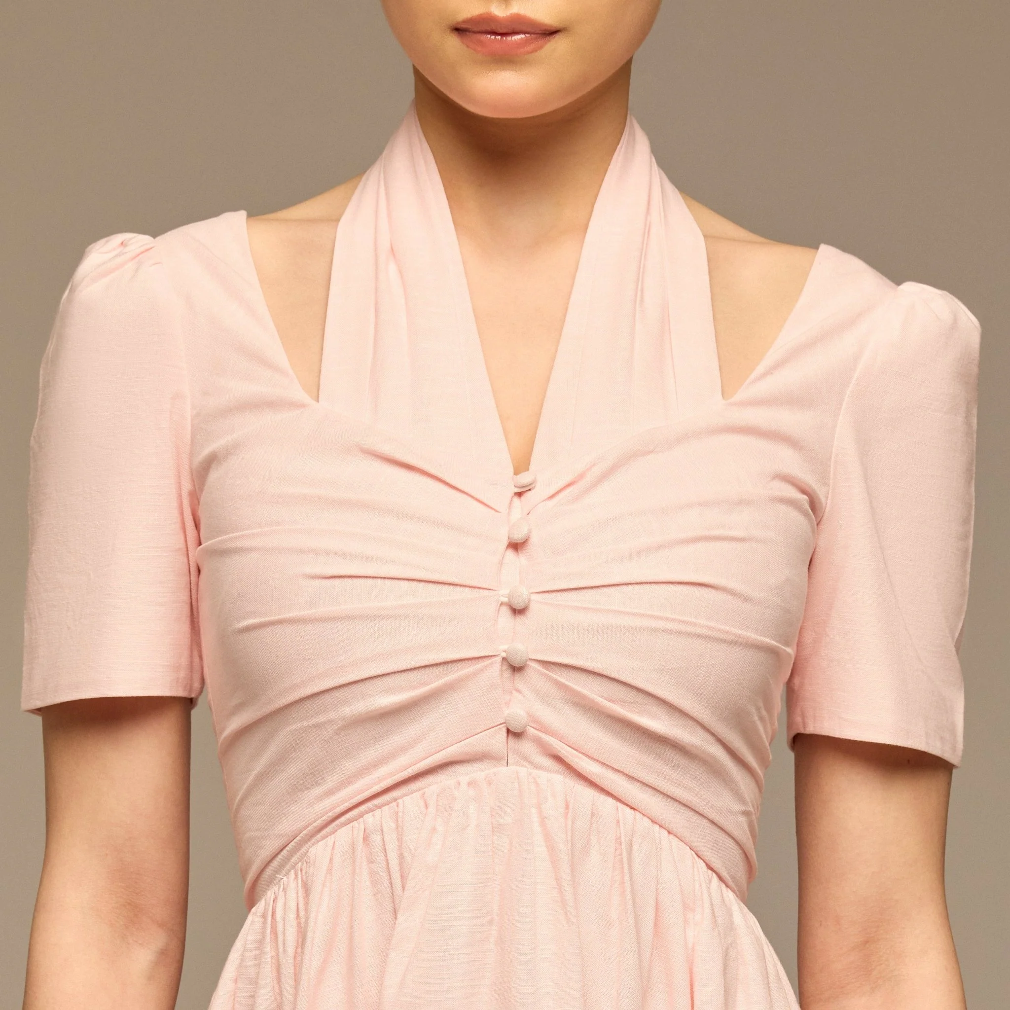 Pink linen V-Neck Button-Front Dress - Image 3