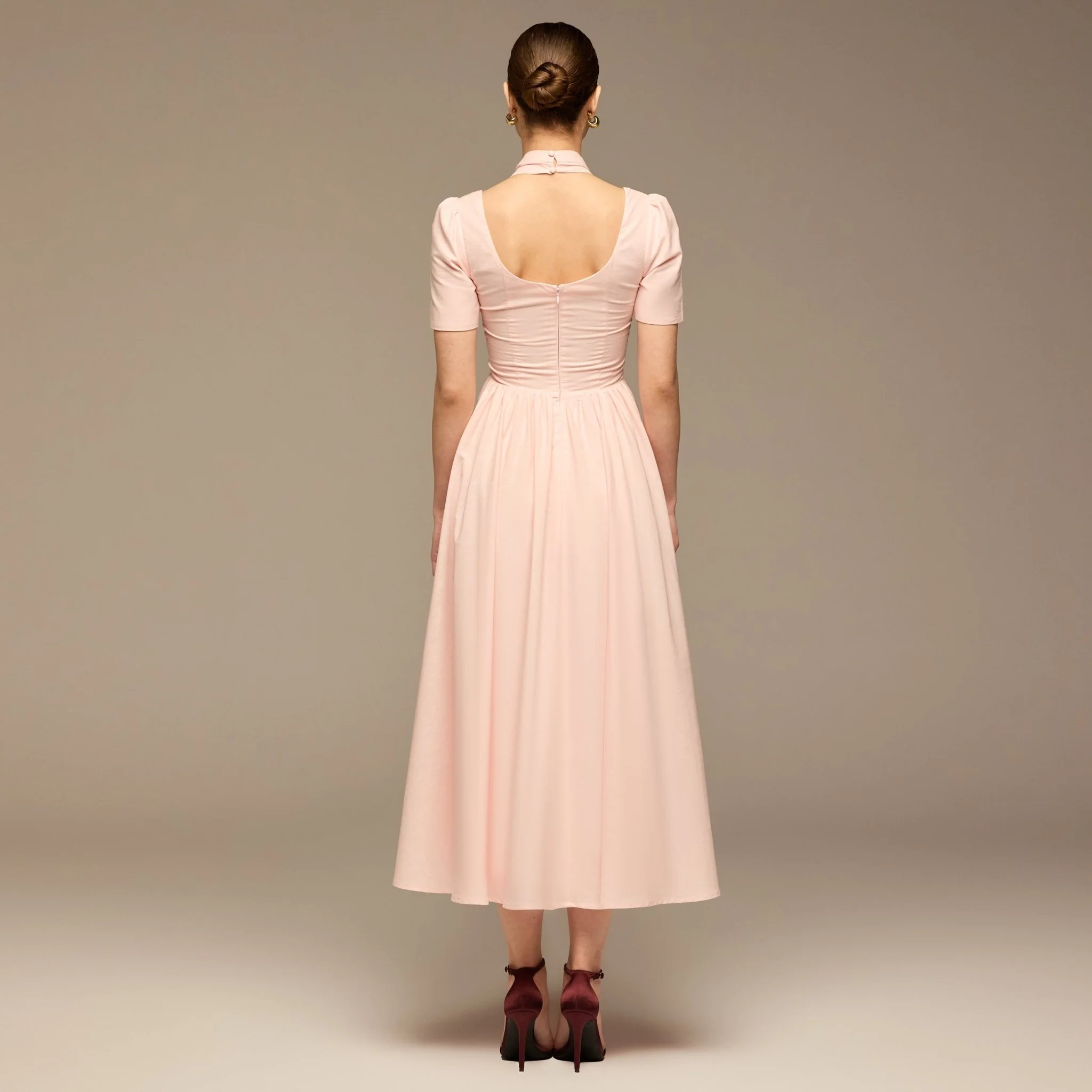 Pink linen V-Neck Button-Front Dress - Image 4