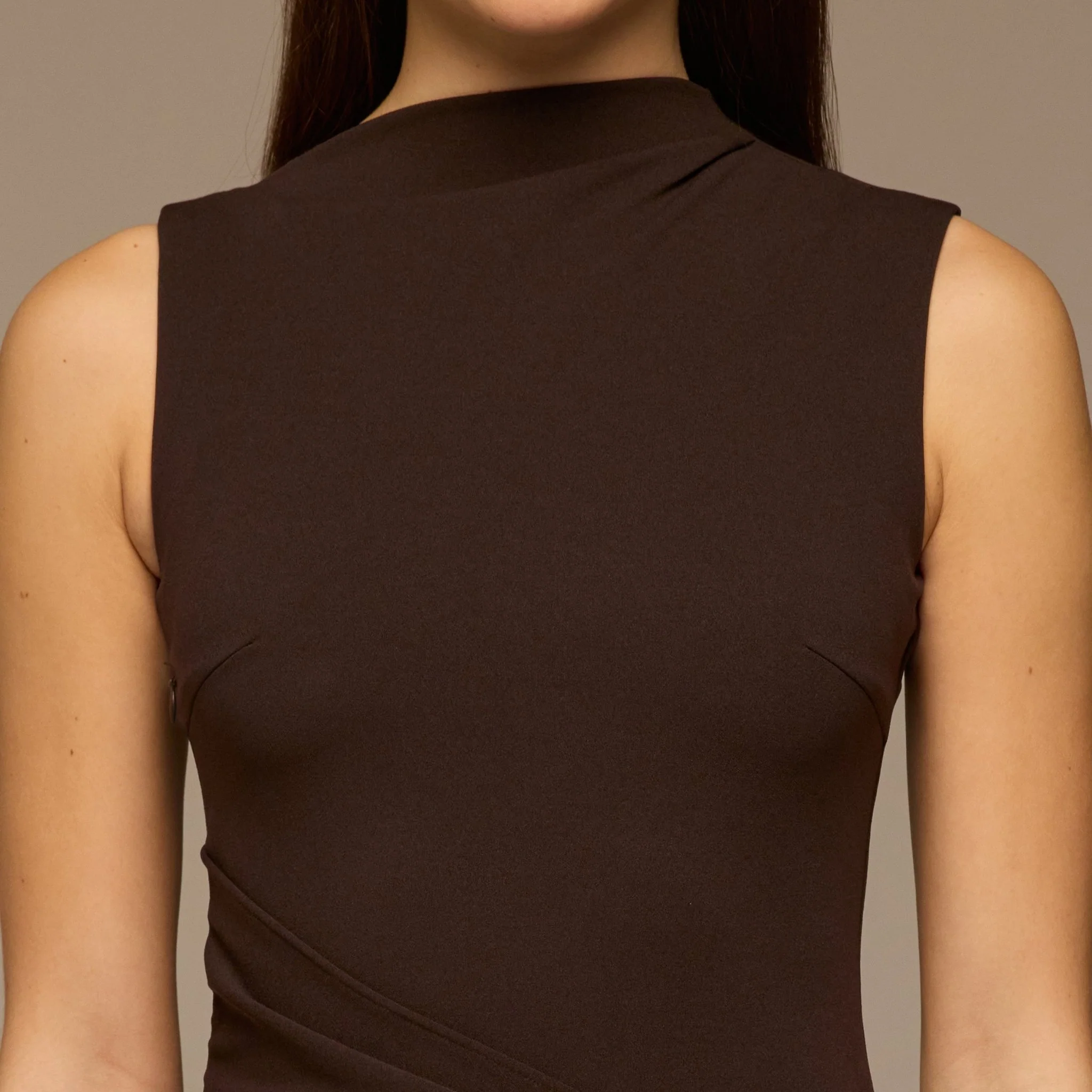Brown Sleeveless A-line Crepe Maxi Dress - Image 3