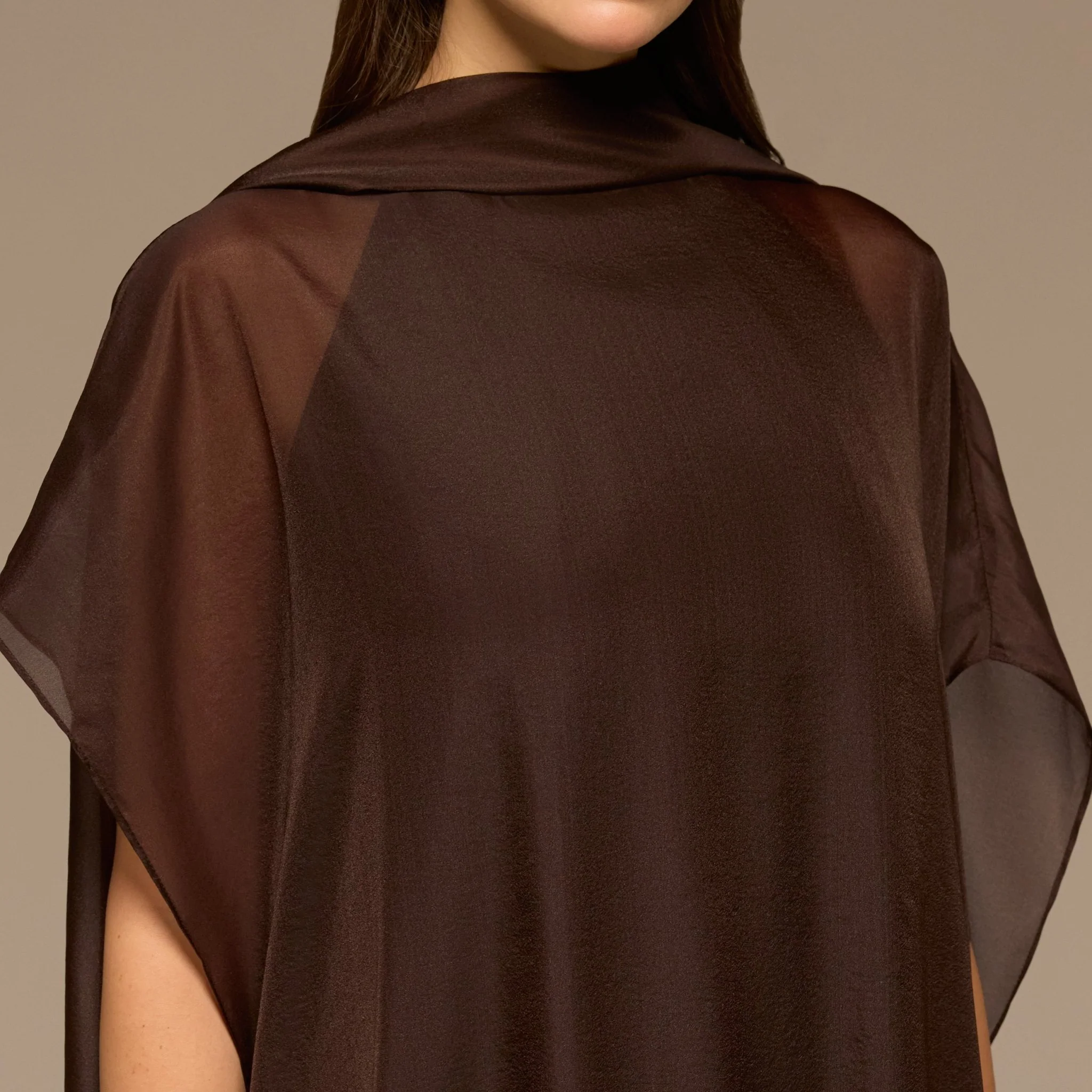 Brown High Neck Maxi Dress With Cape - Image 3
