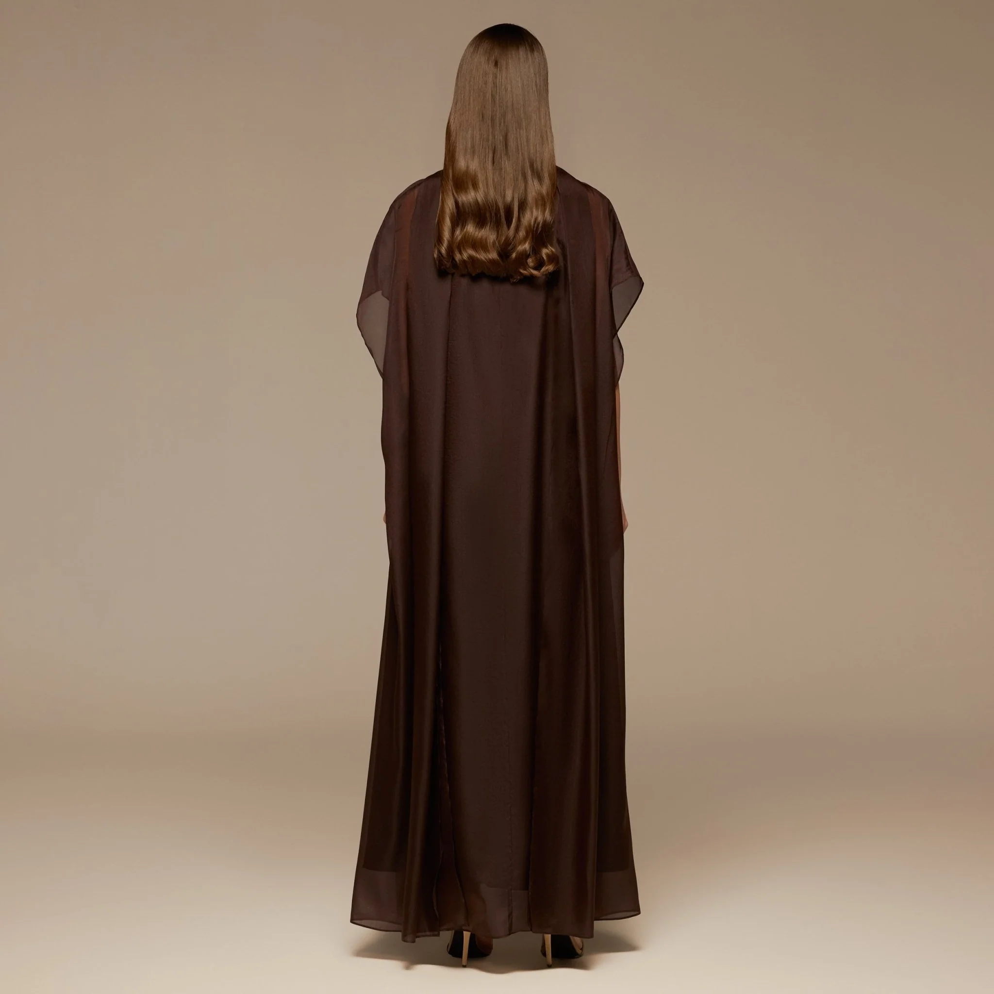 Brown High Neck Maxi Dress With Cape - Image 4