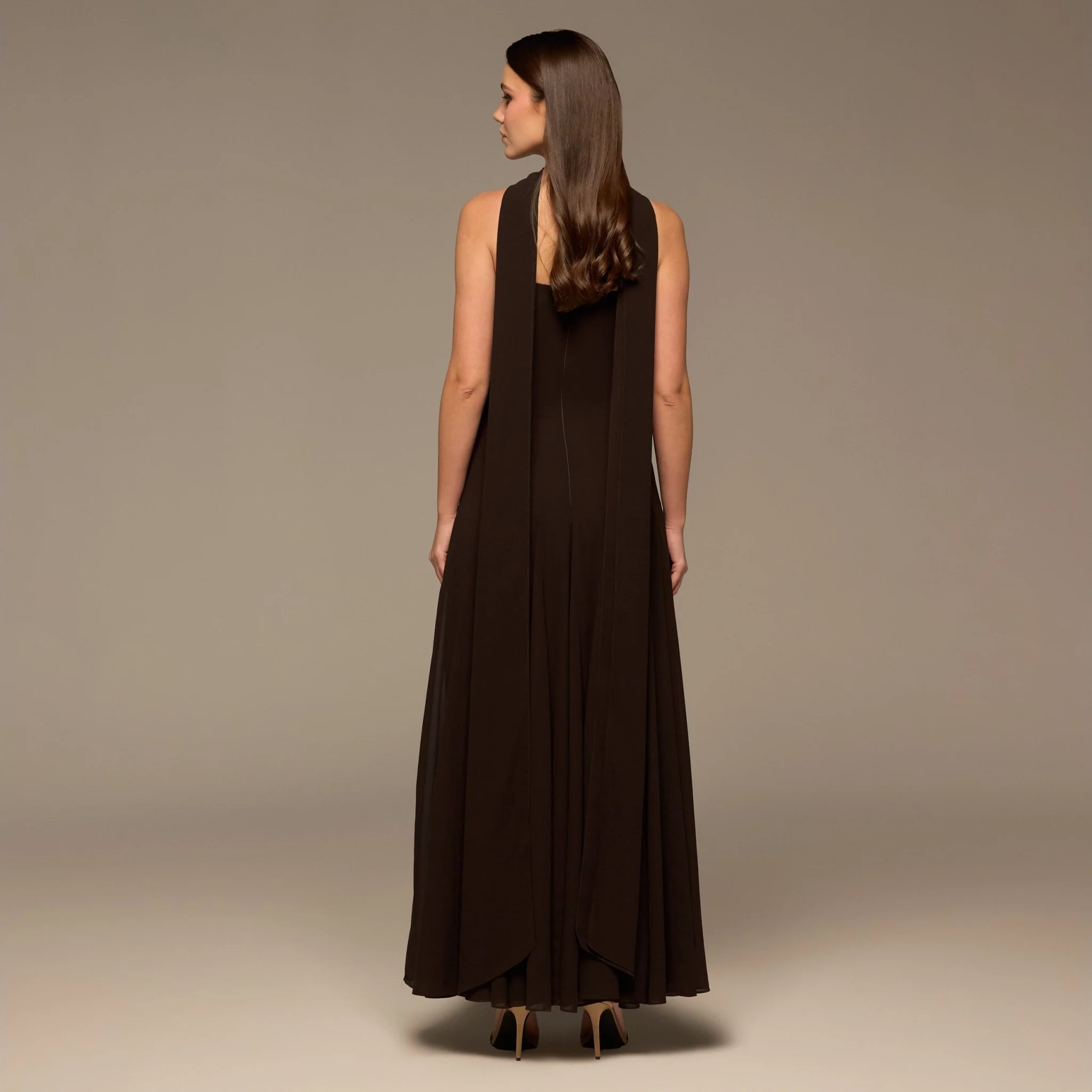 Brown Square Neck Maxi Dress with Scarf Detail - Image 4