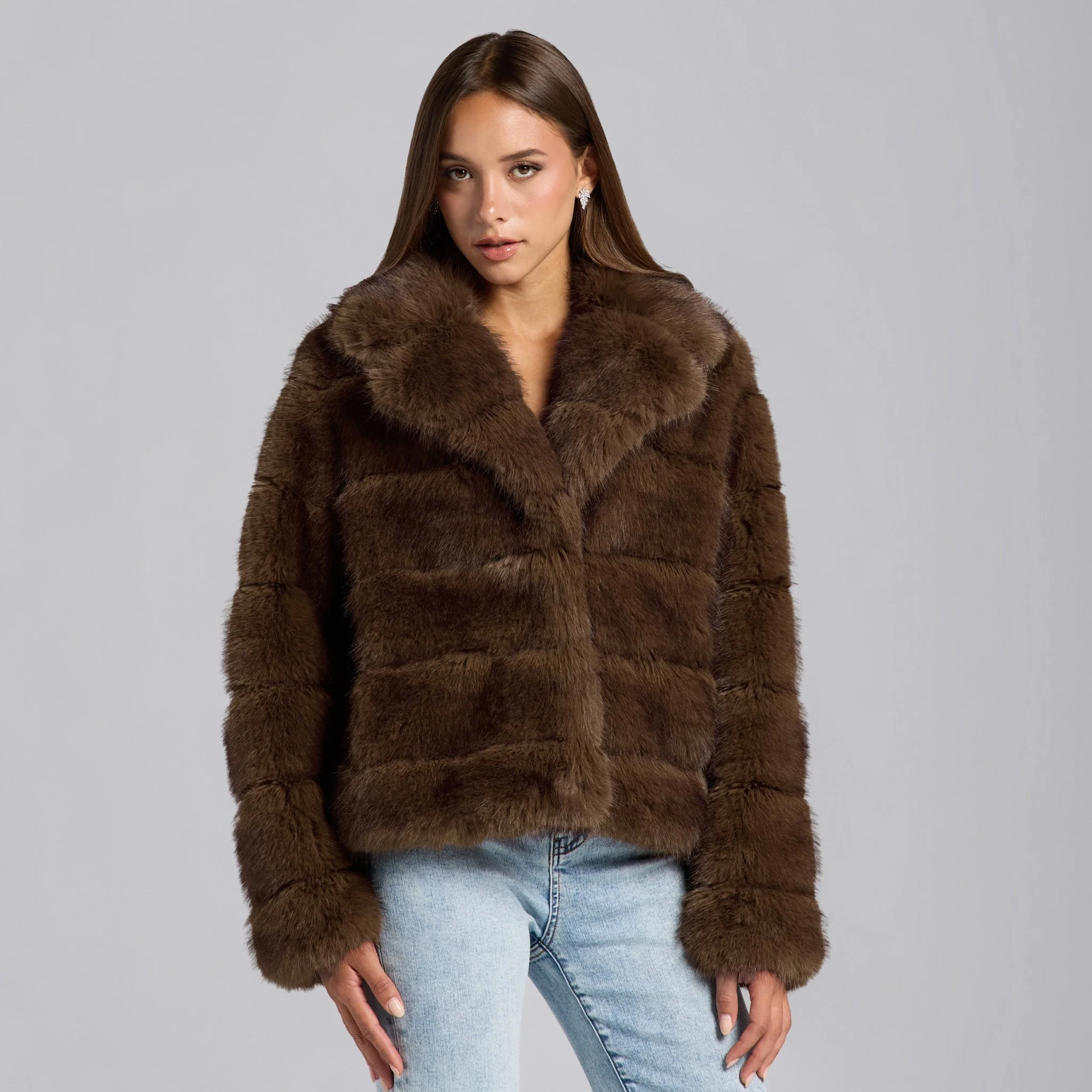 Brown Faux Sable Fur Jacket