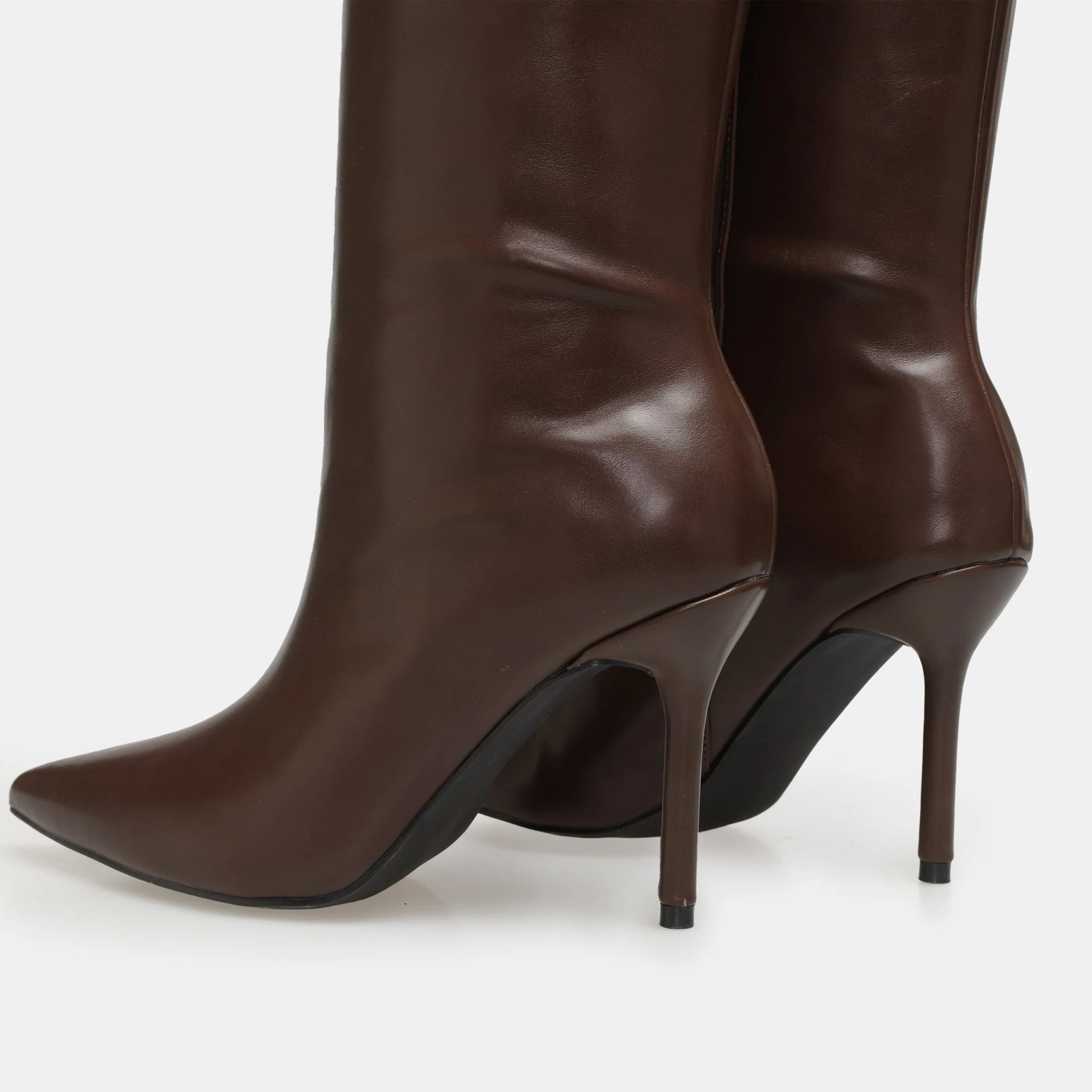 Brown Leather High Heel Knee-High Boots - Image 5