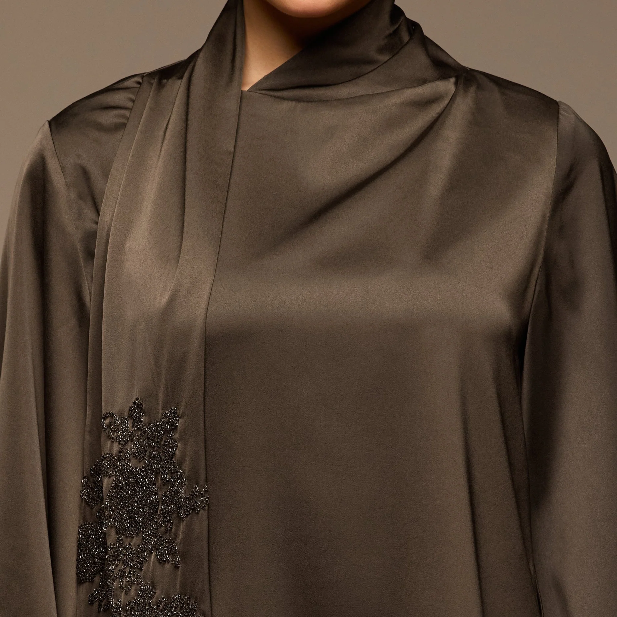 Brown Loose Fit Long Sleeve Satin Blouse - Image 6