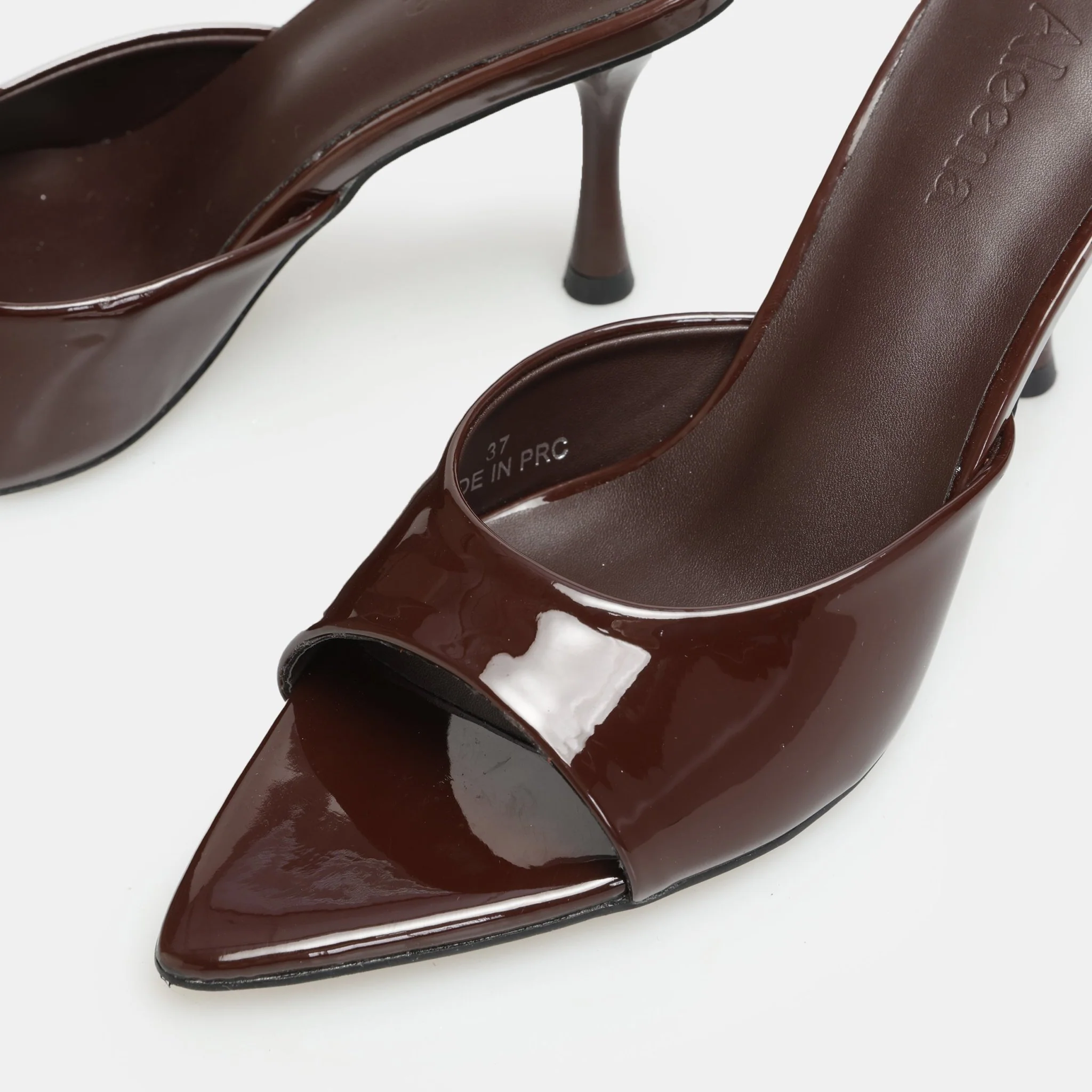 Brown Patent Leather High Heel Mules