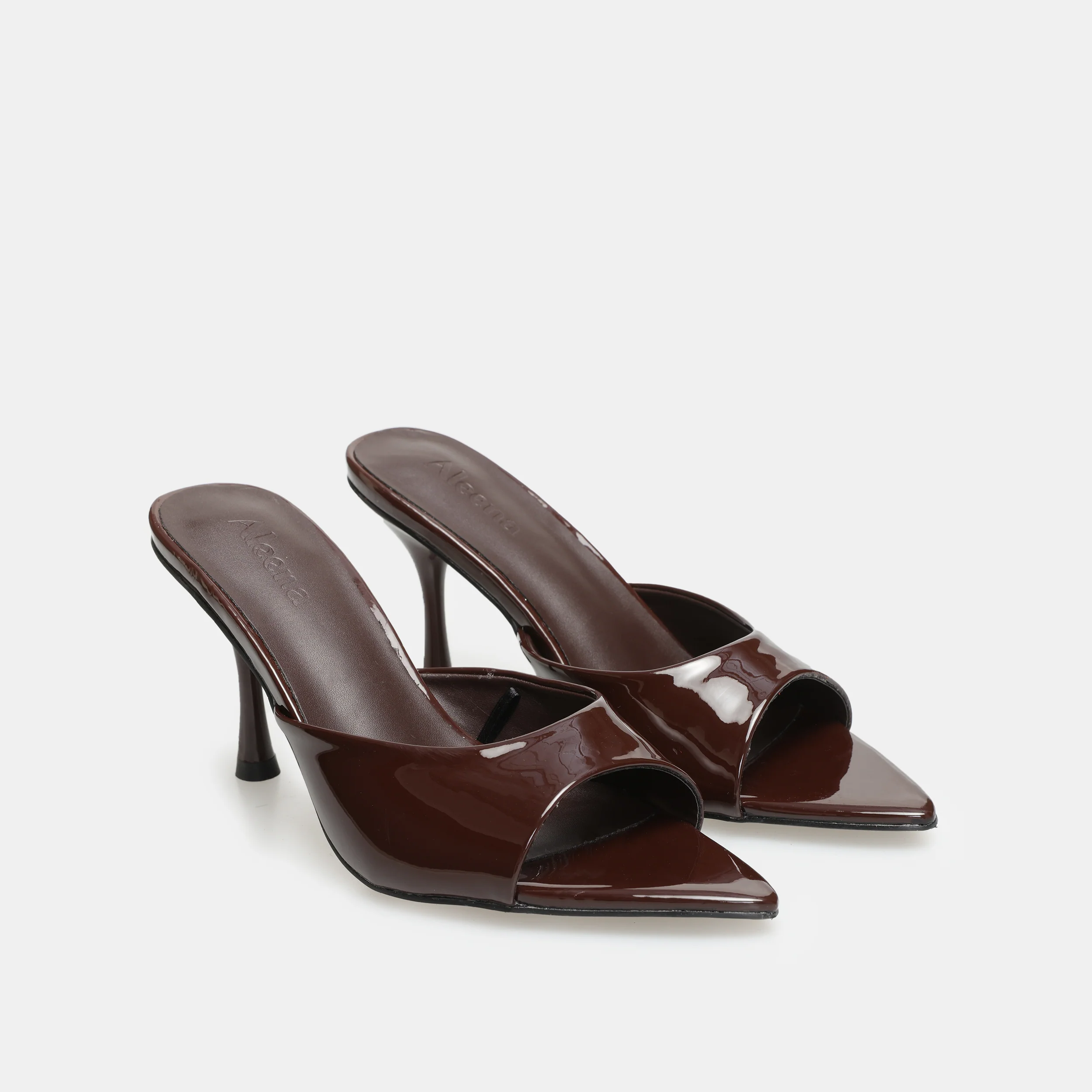 Brown Patent Leather High Heel Mules - Image 2