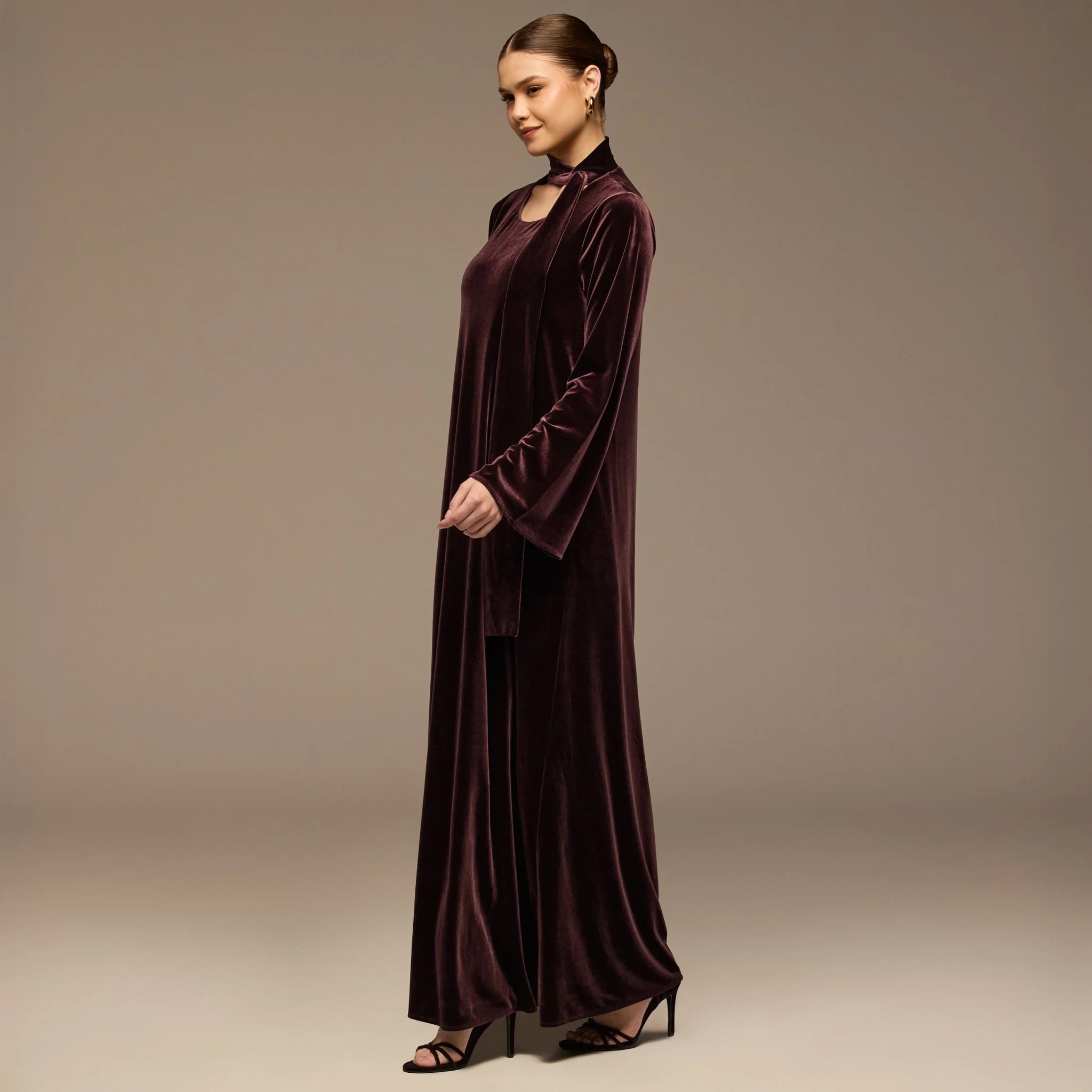 Dark Purple Velvet Long-Sleeve Maxi Dress - Image 3