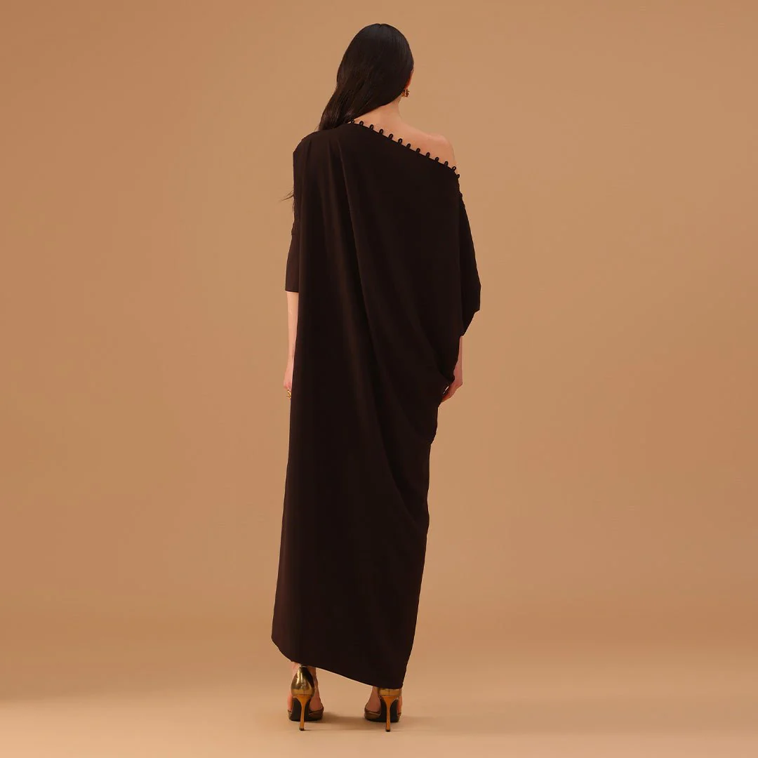 Brown Asymmetric Crepe Kaftan - Image 4
