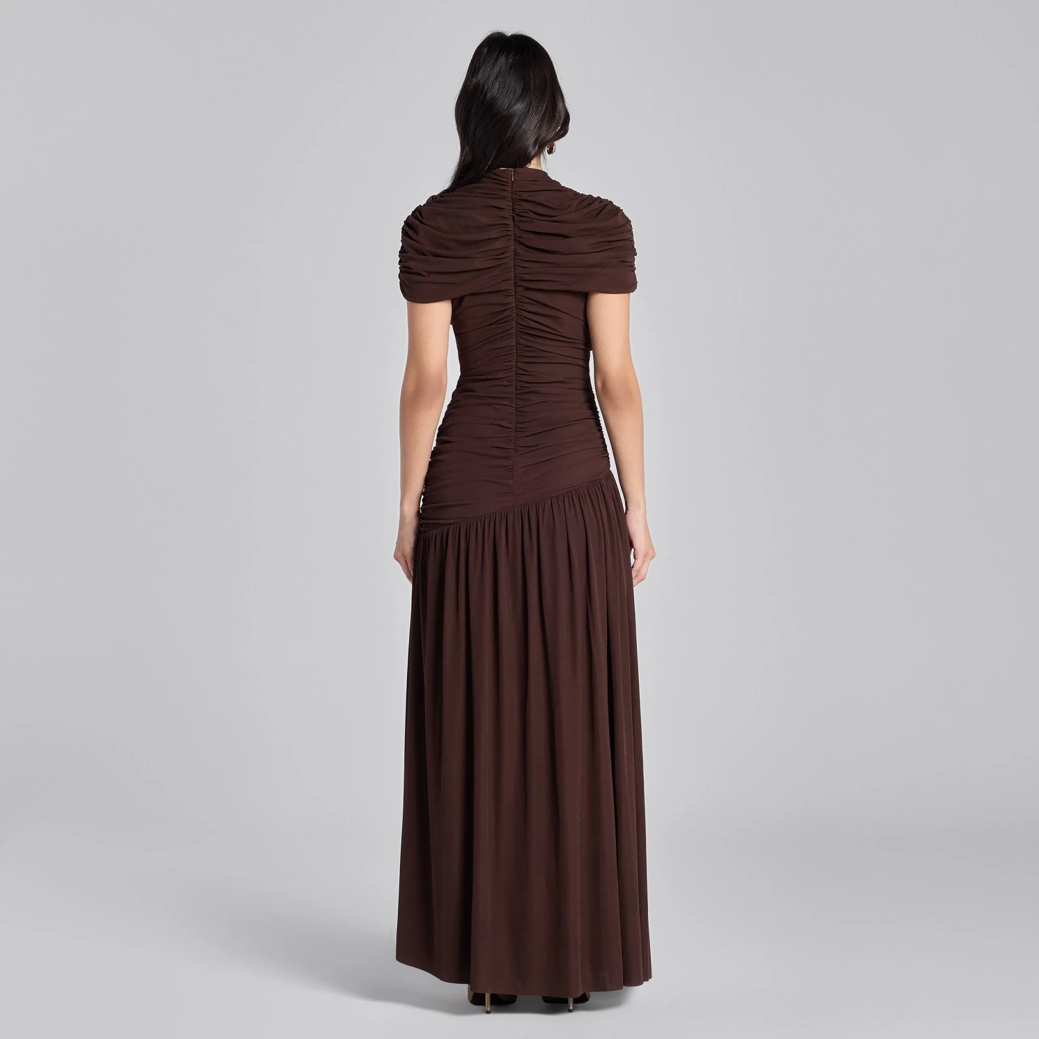 Brown Ruched Jersey Maxi Dress - Image 4