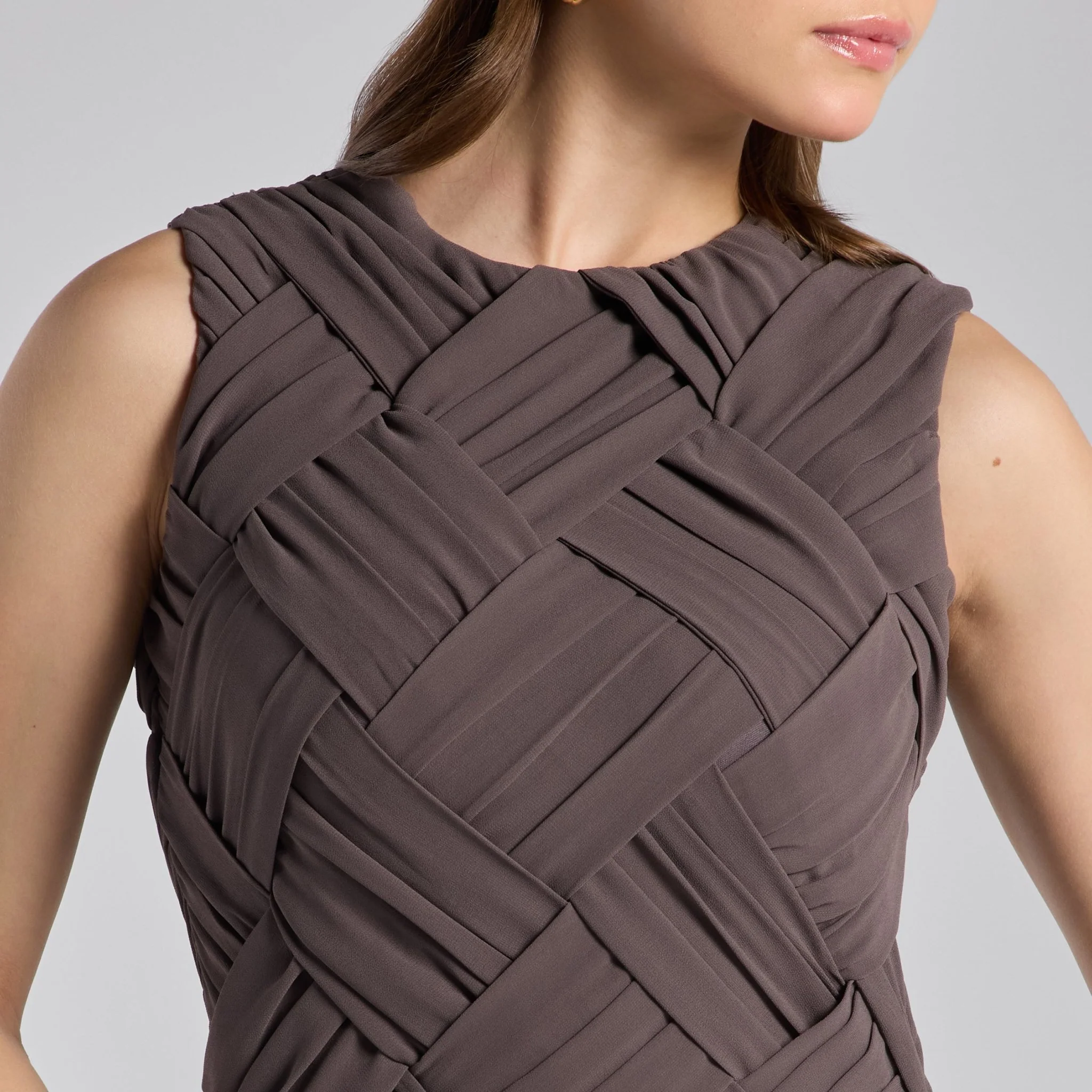 Gray Sleeveless Braided Chiffon Maxi Dress - Image 4
