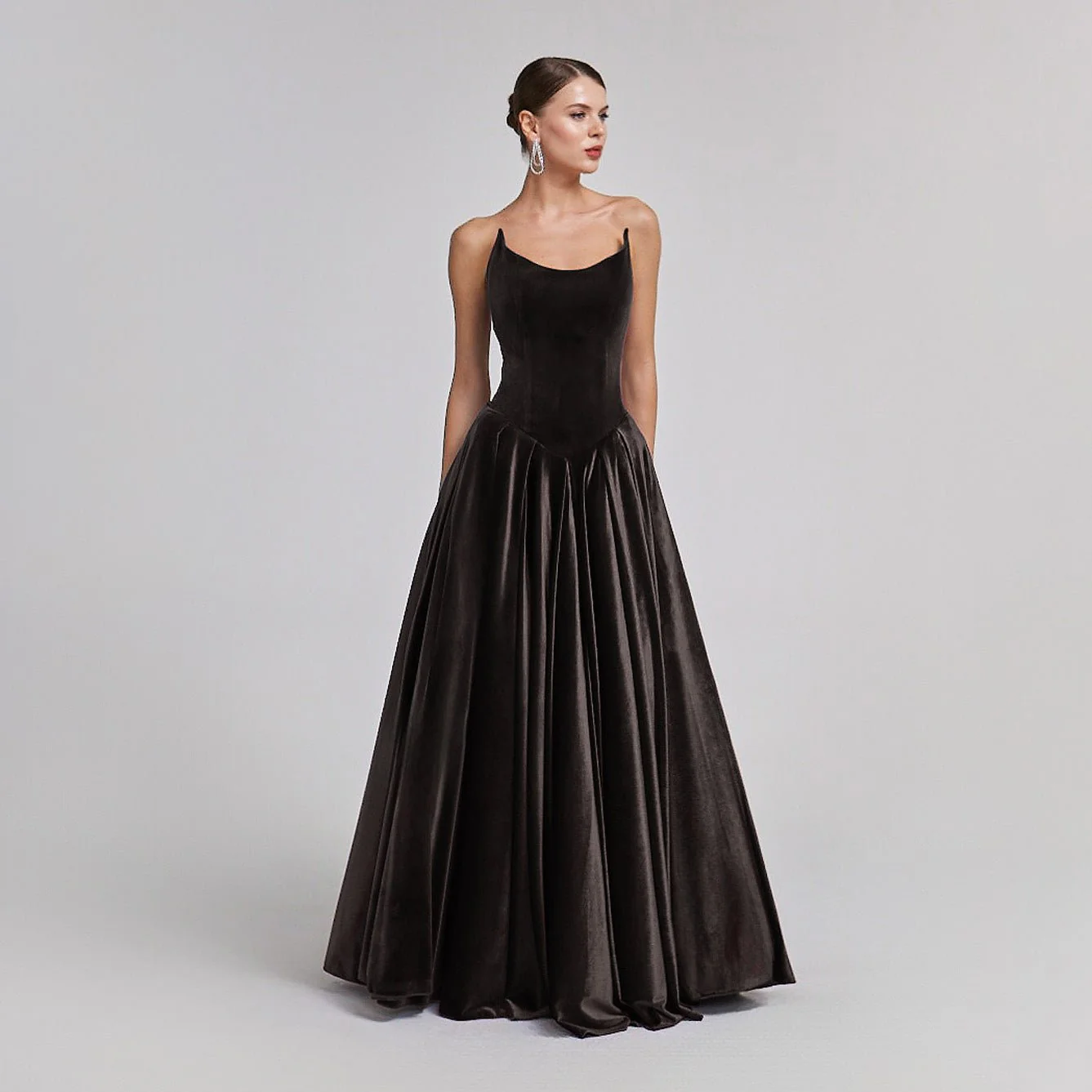 Brown Strapless Velvet Corset Gown - Image 2