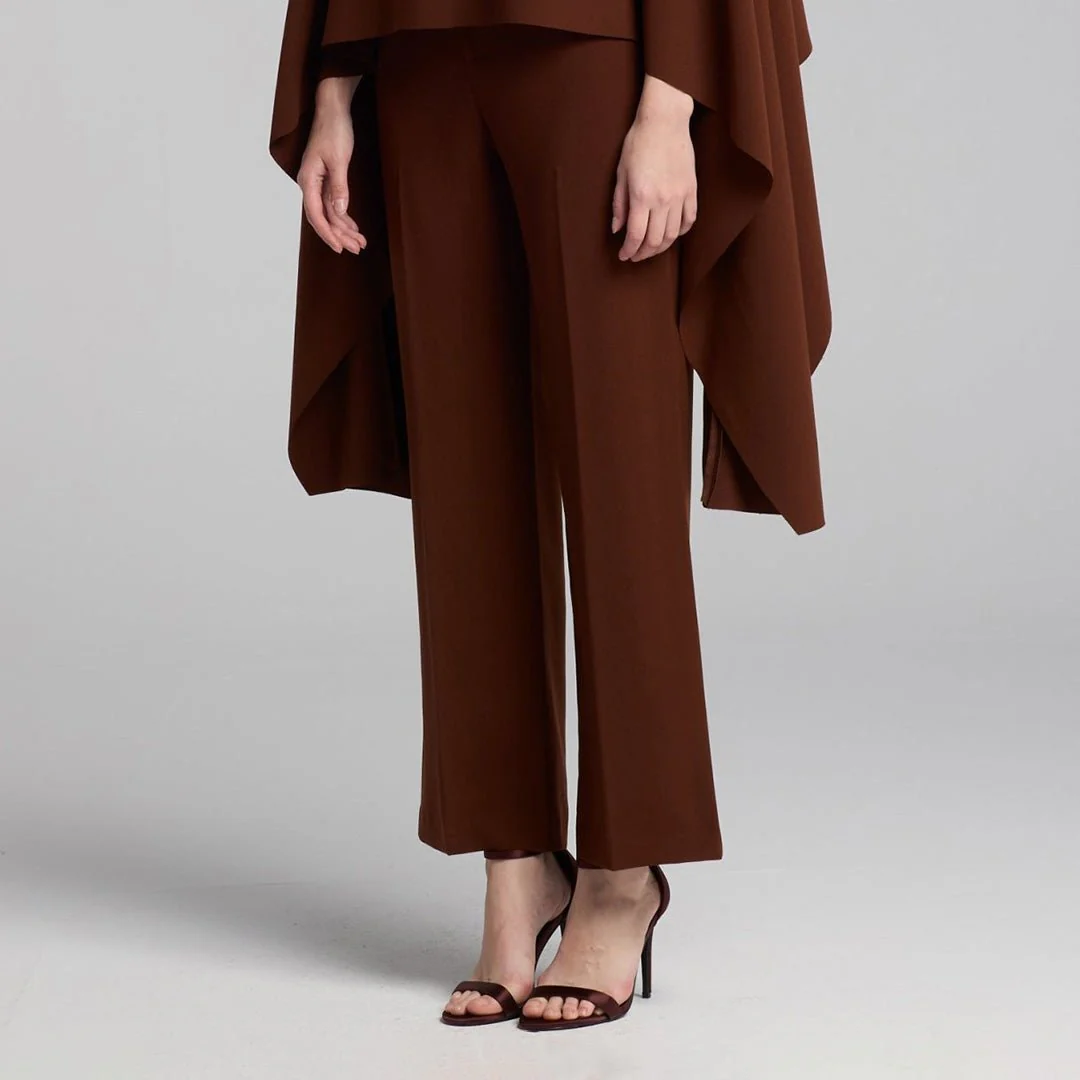 Brown Wide Leg Crepe Pants - Image 3