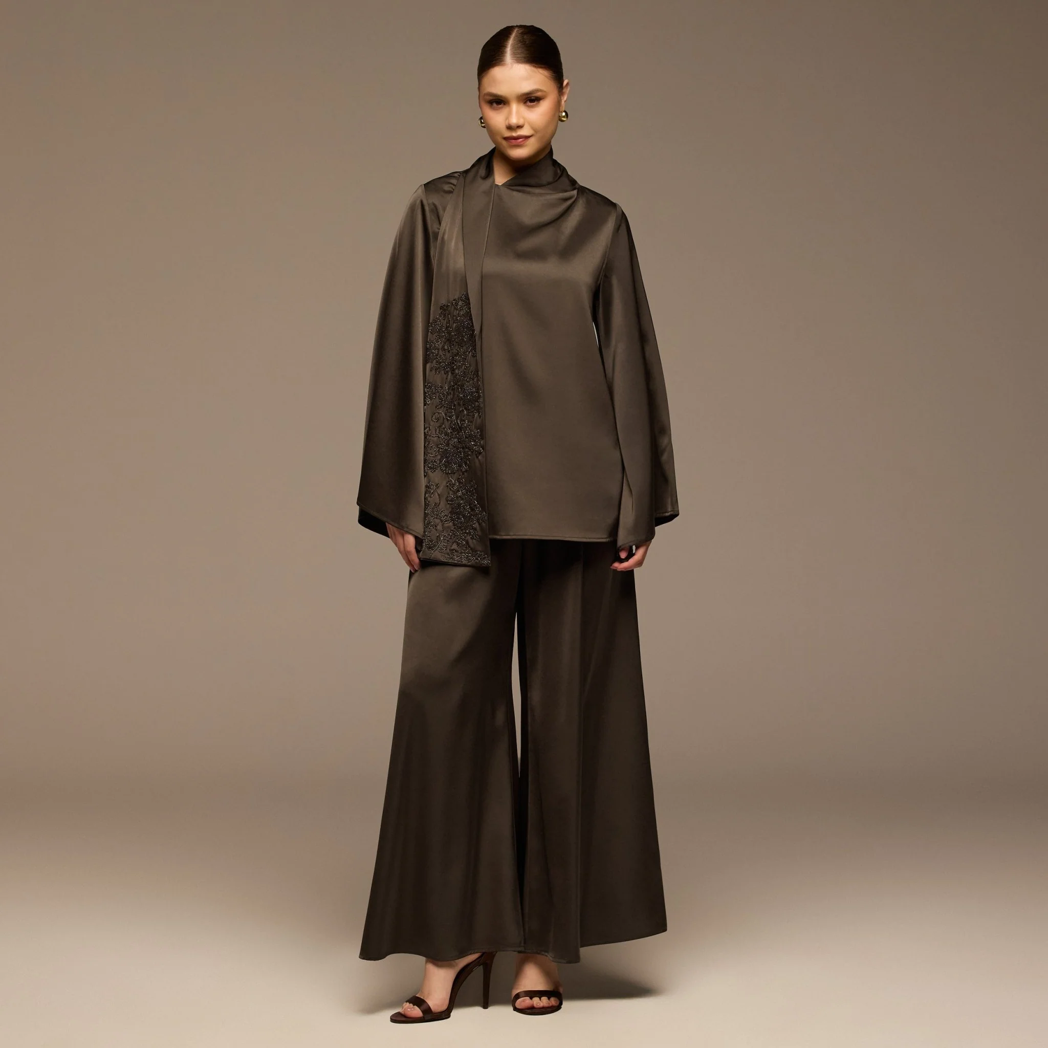 Brown Wide Leg Satin Pants - Image 2