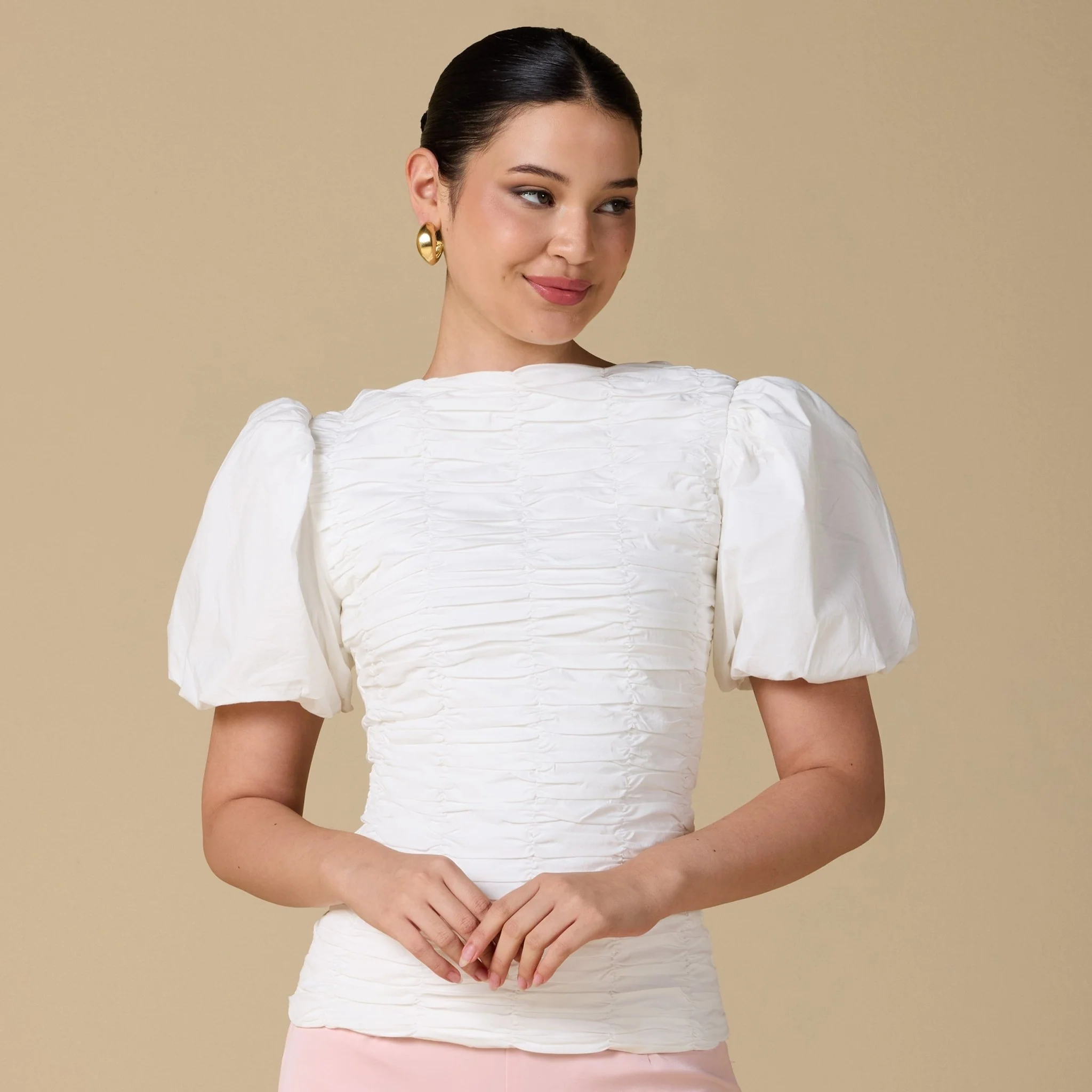Buffed  Short Sleeves Poplin Dress