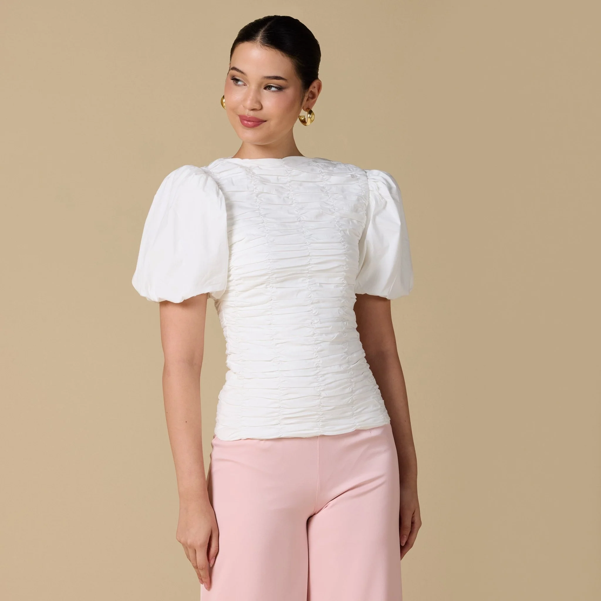 Buffed  Short Sleeves Poplin Dress - Image 2