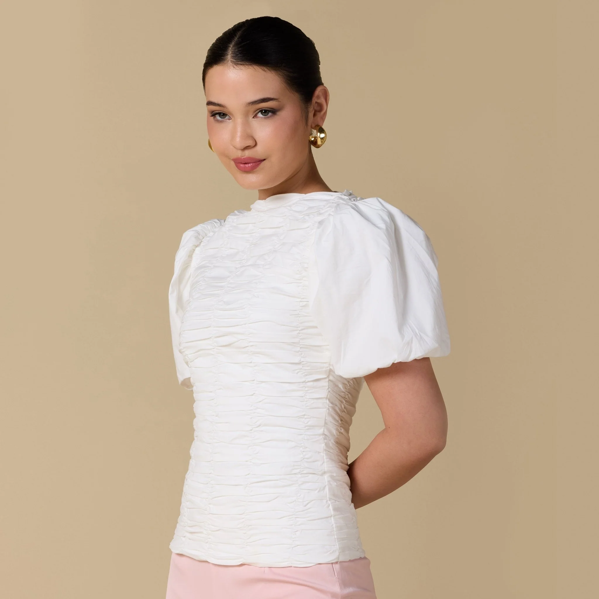 Buffed  Short Sleeves Poplin Dress - Image 3