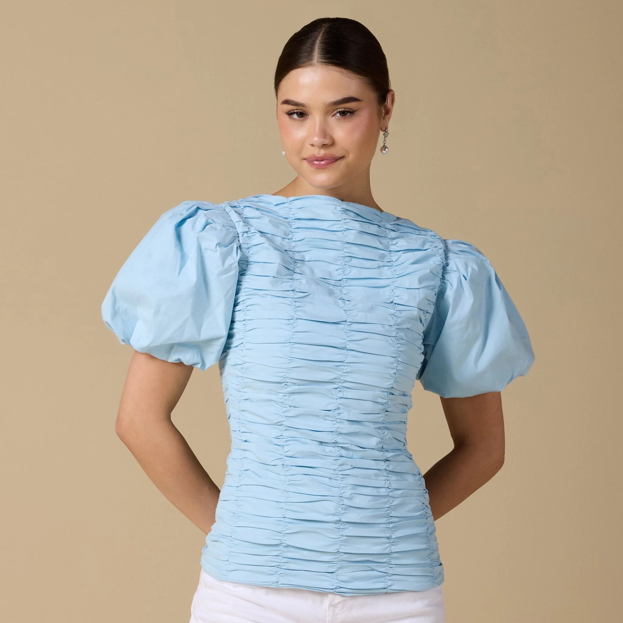 Buffed  Short Sleeves Poplin Dress - Image 5