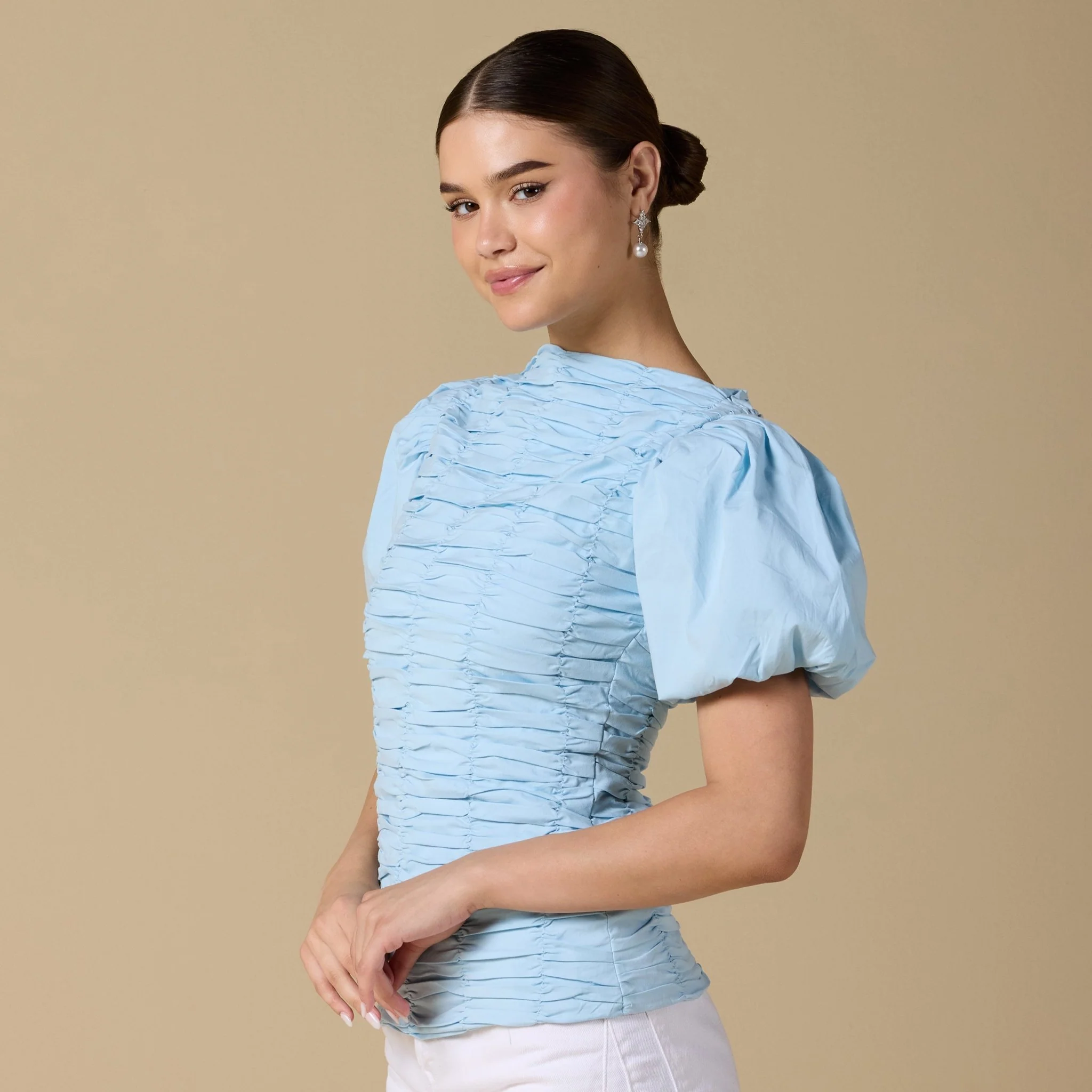 Buffed  Short Sleeves Poplin Dress - Image 6